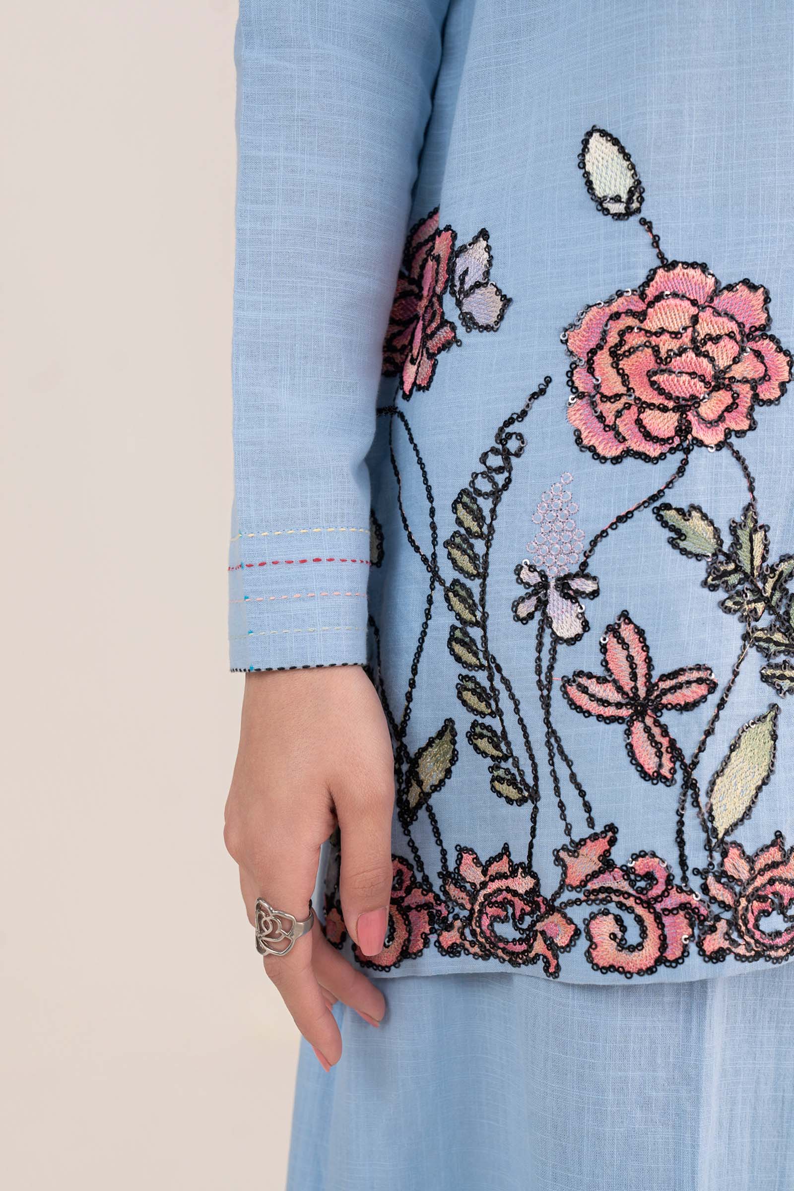 2 Pc Embroidered Crosshatch Linen Suit - Image 5