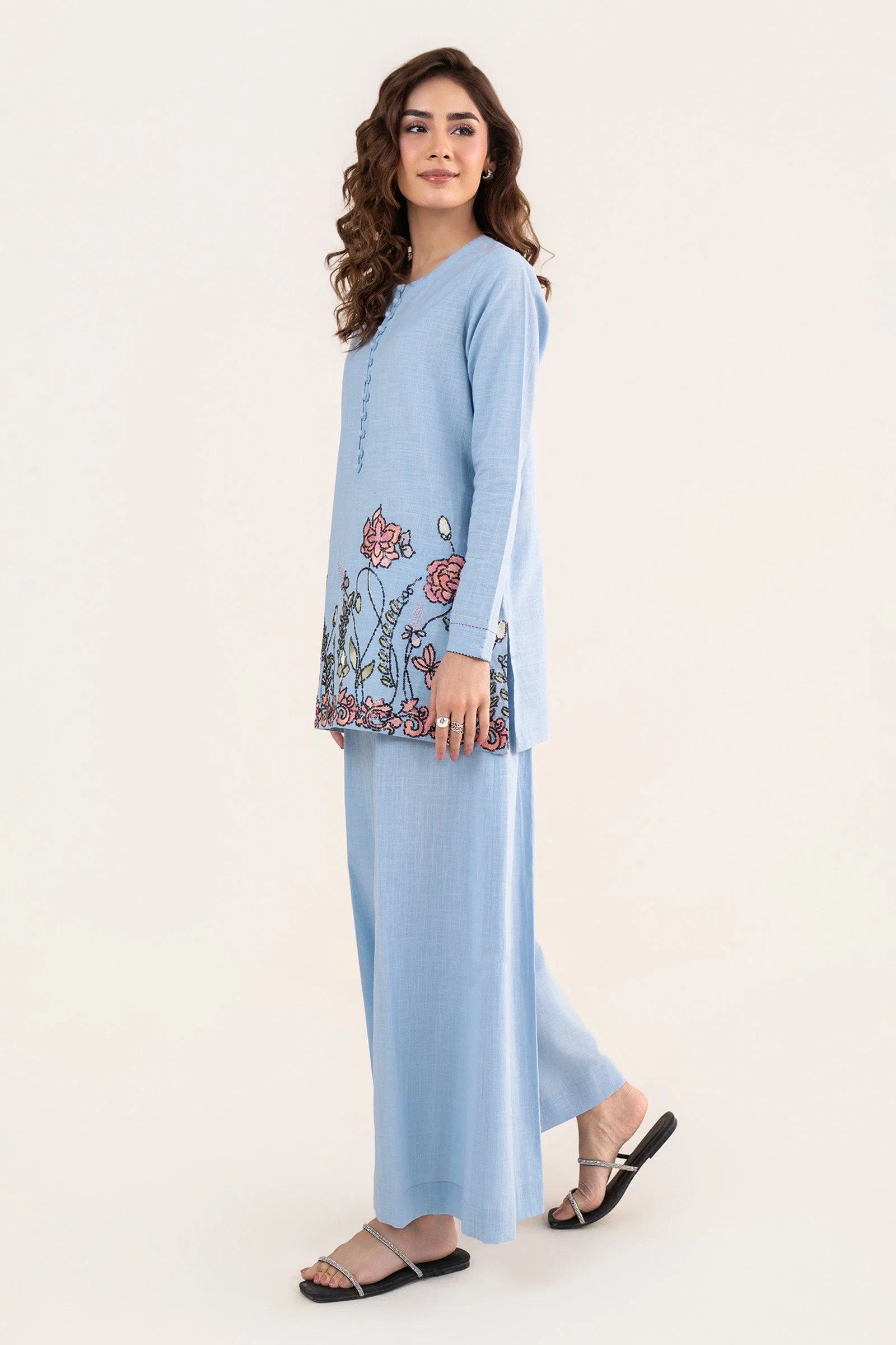 2 Pc Embroidered Crosshatch Linen Suit - Image 6