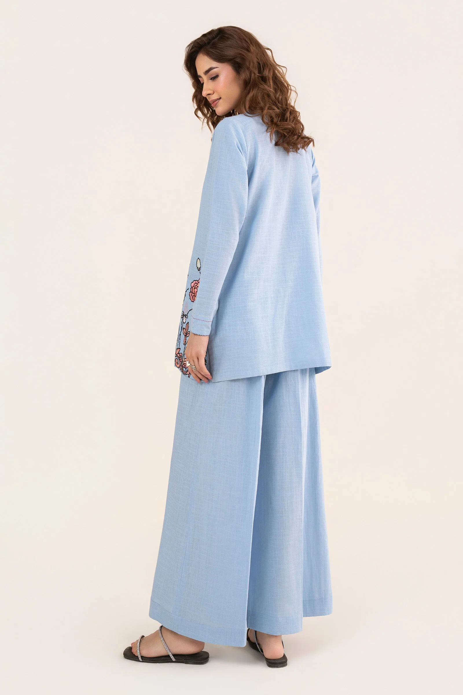 2 Pc Embroidered Crosshatch Linen Suit - Image 7