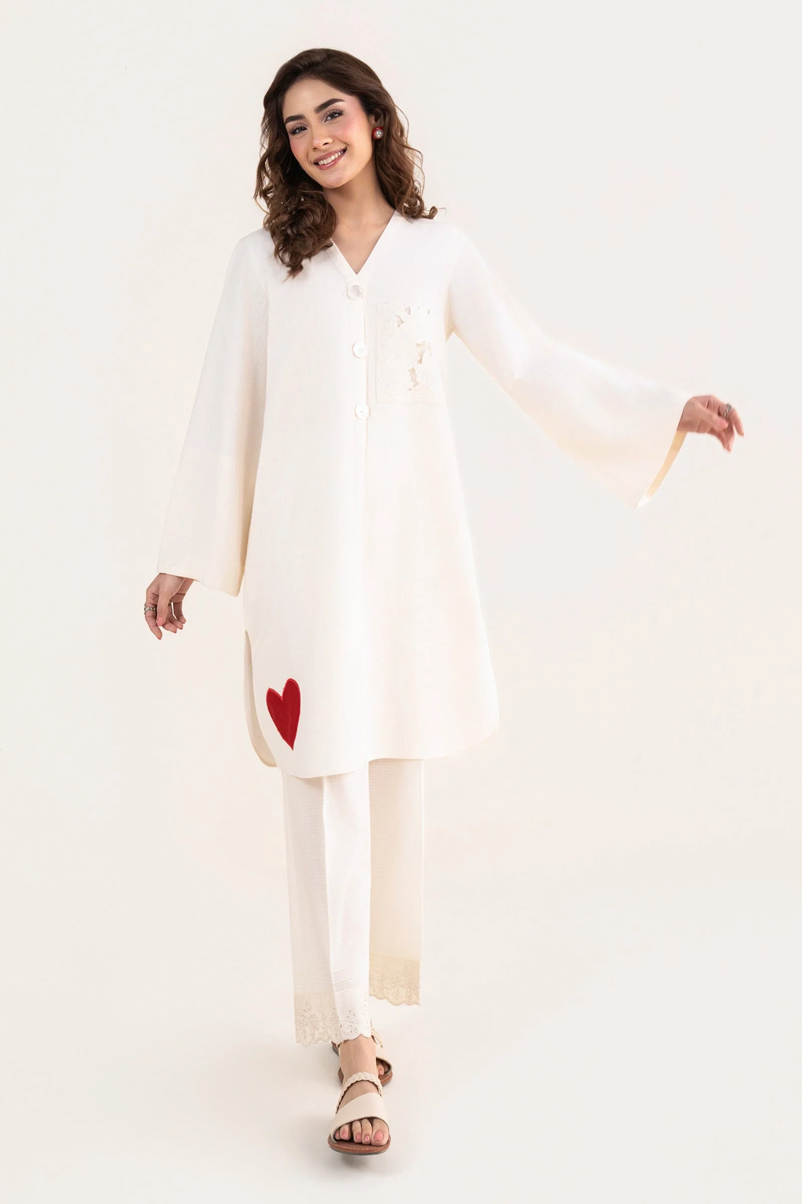 2 Pc Embroidered Crosshatch Linen Suit - Image 2