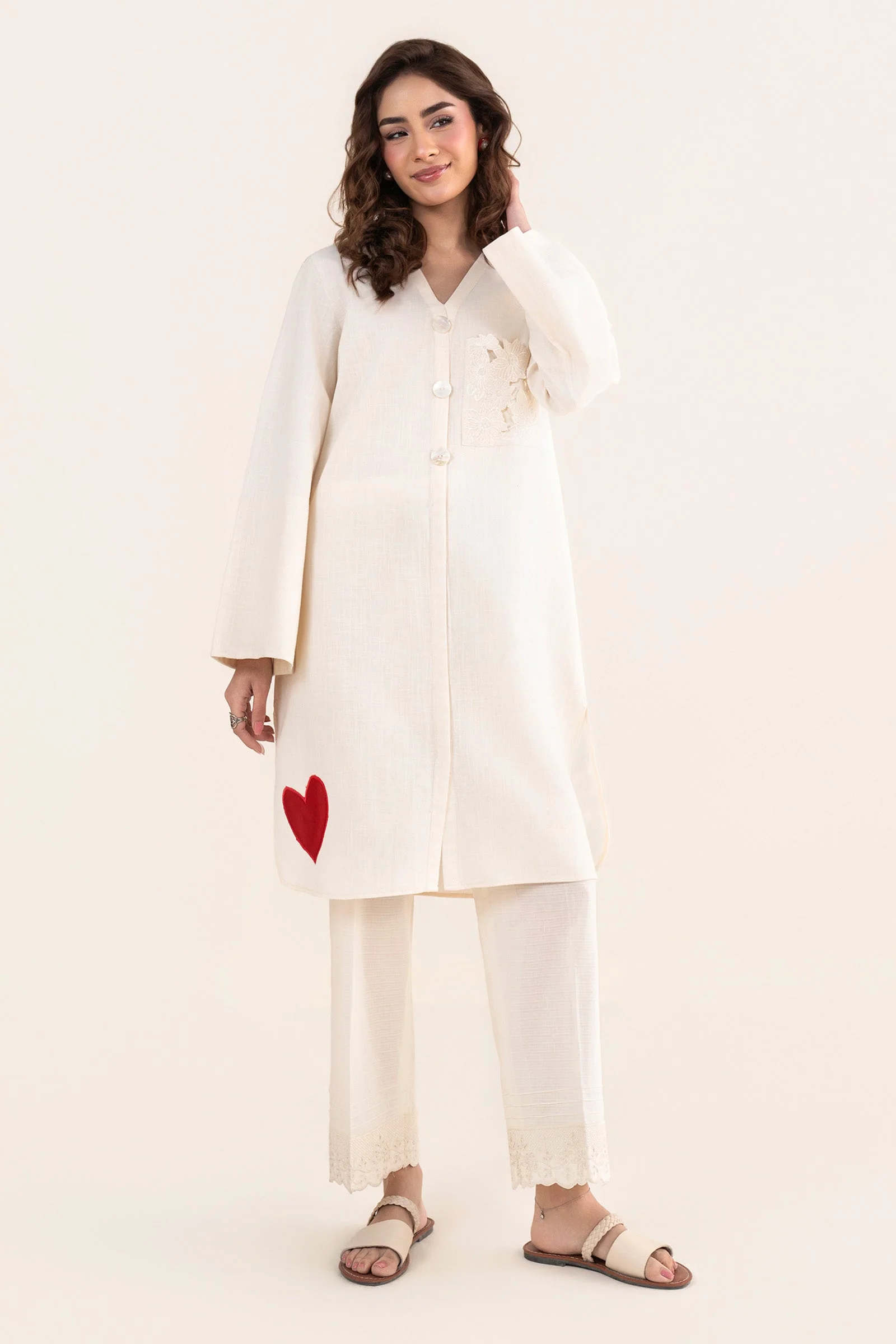 2 Pc Embroidered Crosshatch Linen Suit - Image 5