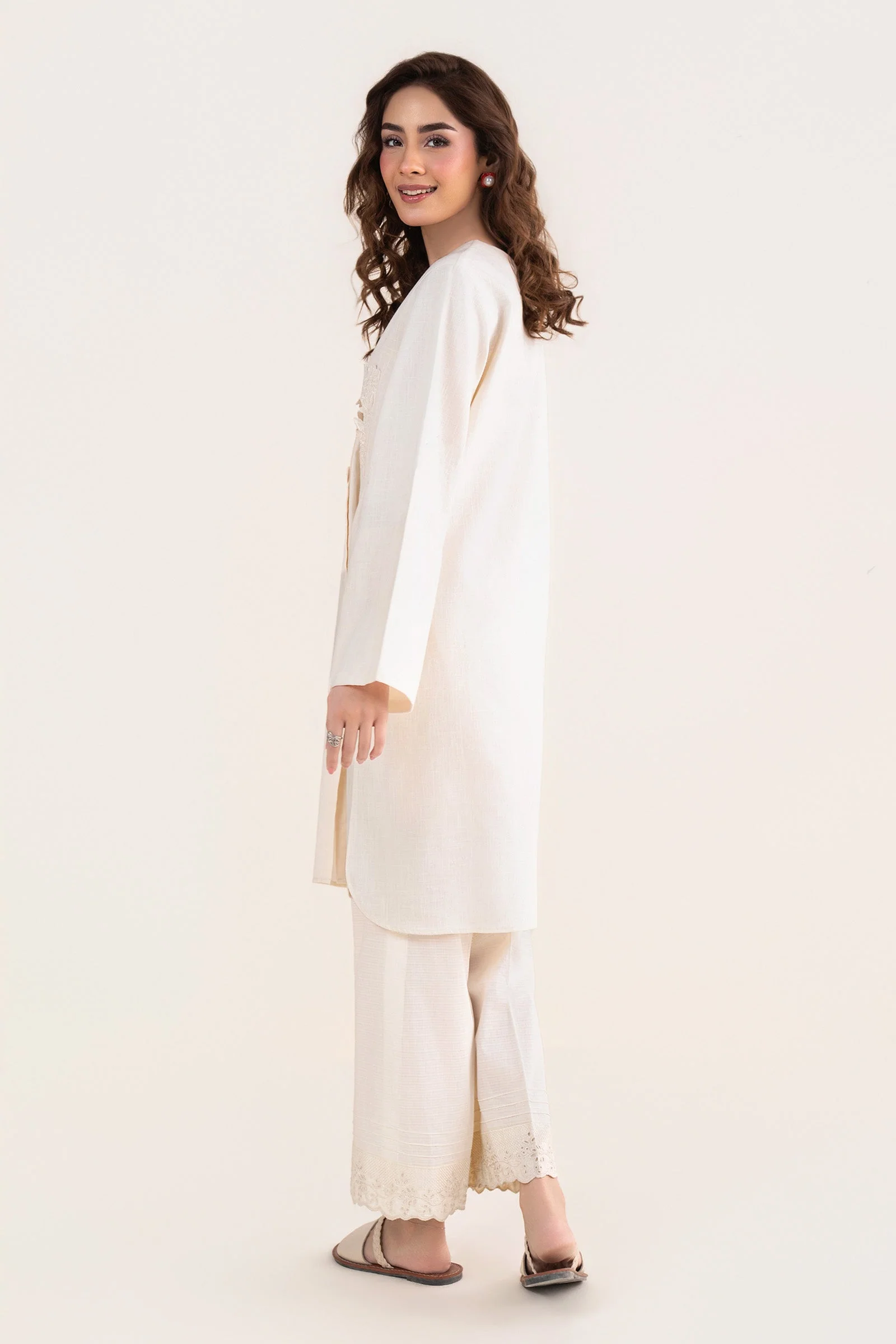 2 Pc Embroidered Crosshatch Linen Suit - Image 6