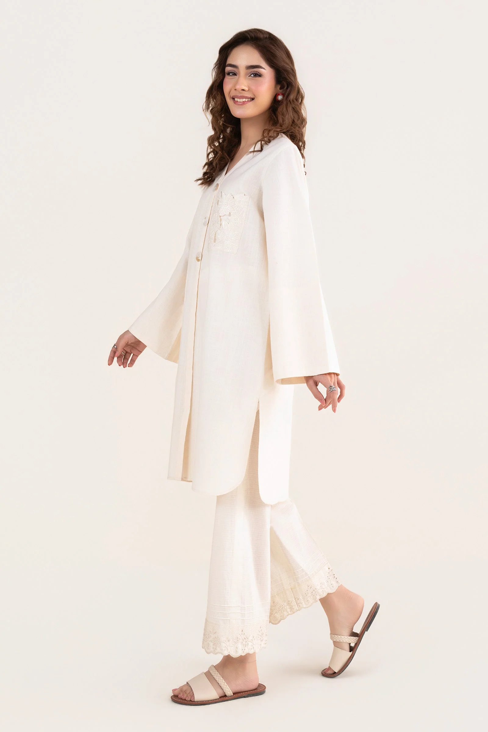 2 Pc Embroidered Crosshatch Linen Suit - Image 8