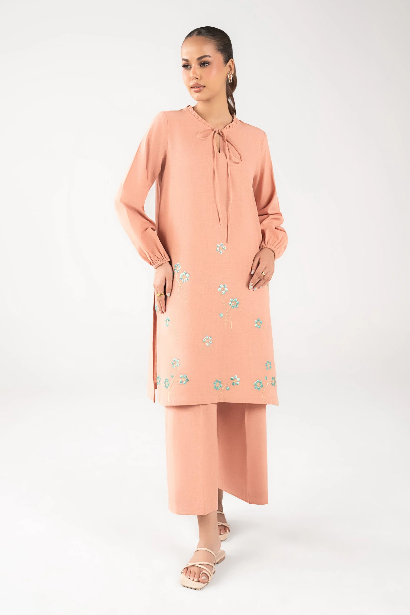 2 Pc Embroidered Crosshatch Linen Suit - Image 2