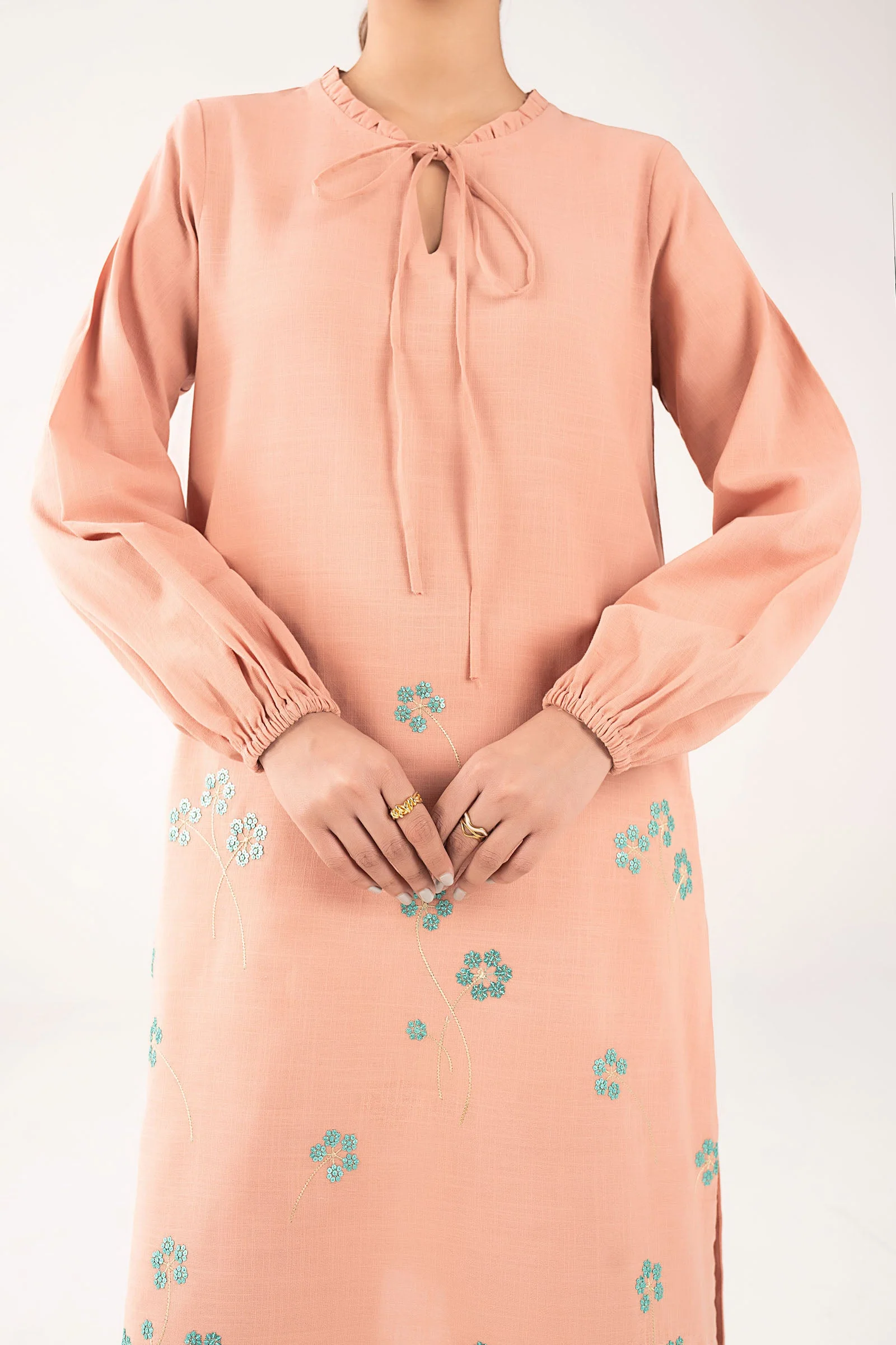 2 Pc Embroidered Crosshatch Linen Suit - Image 6