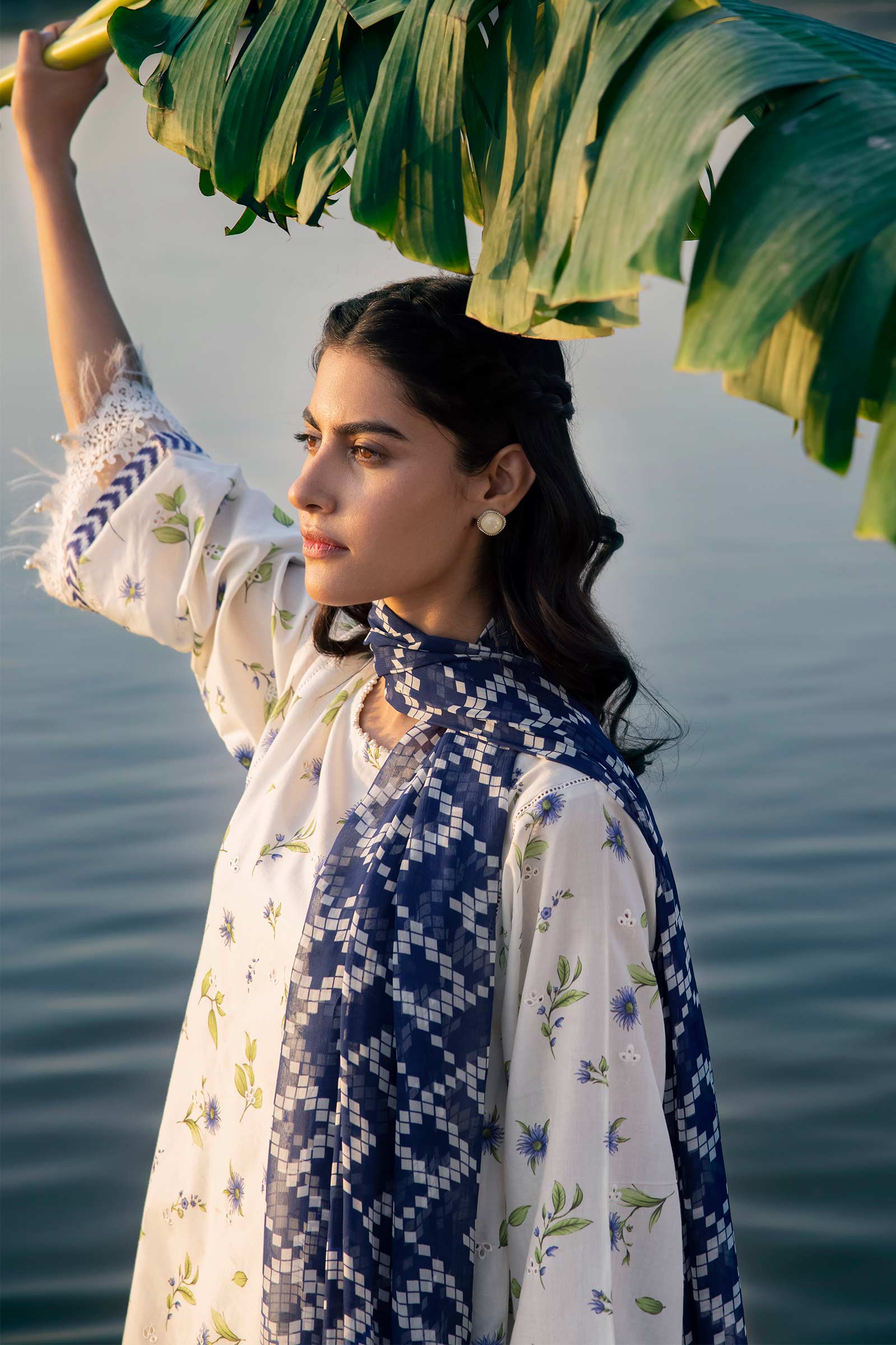 3 Piece Unstitched Embroidered Suit | 401-A - Image 2