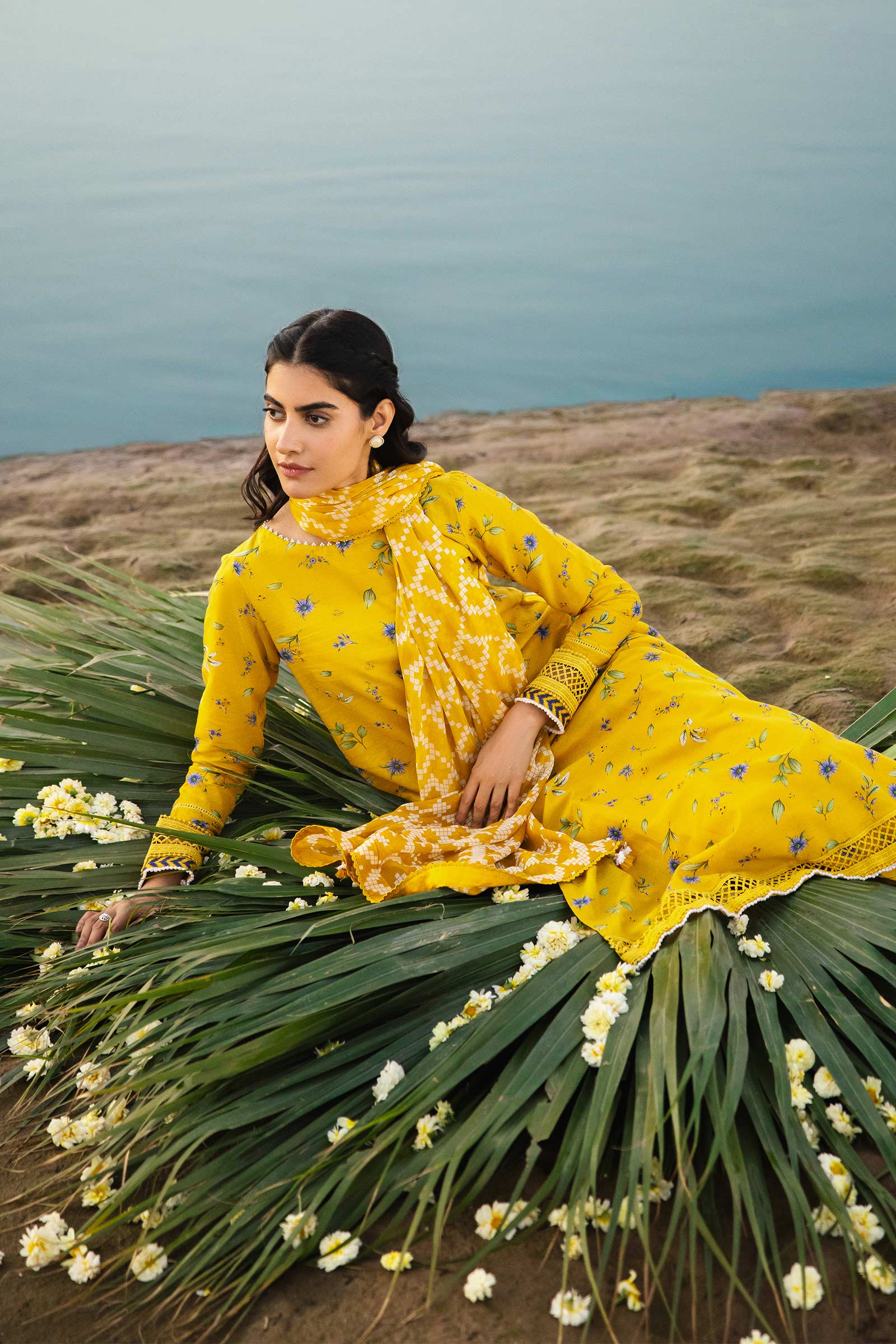 3 Piece Unstitched Embroidered Suit | 401-B - Image 2