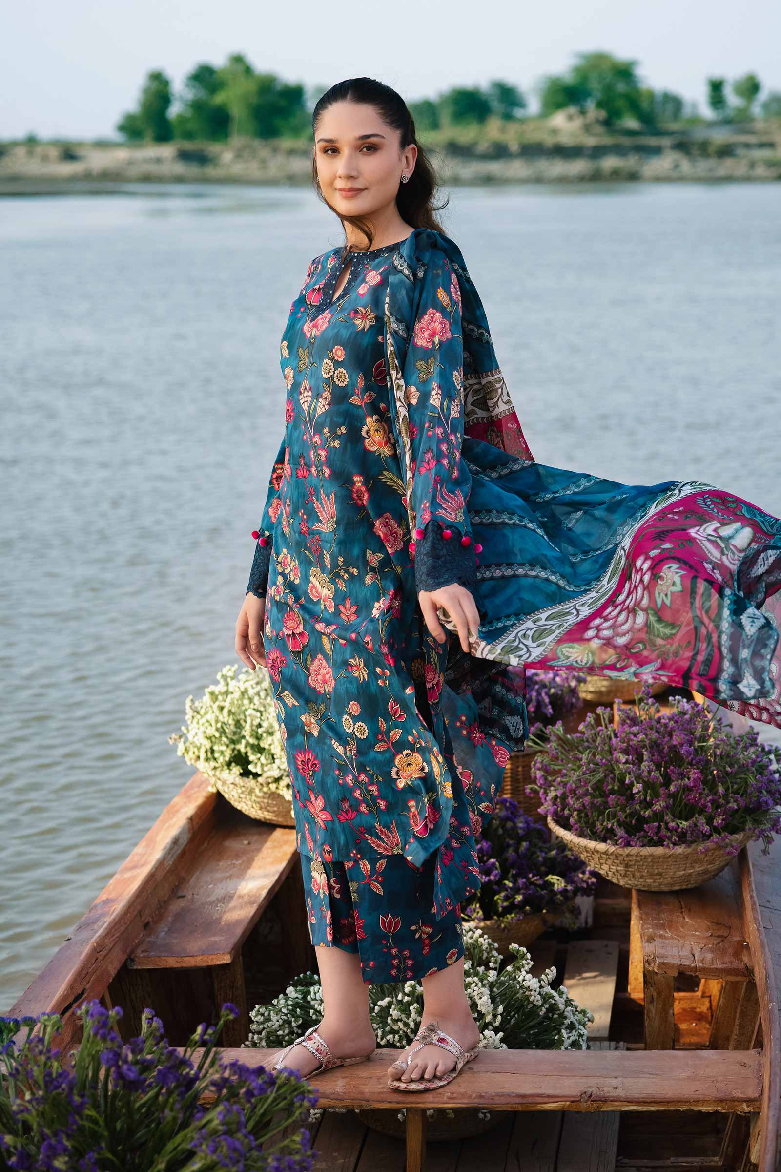 3 Piece Unstitched Embroidered Suit | 402-A - Image 3