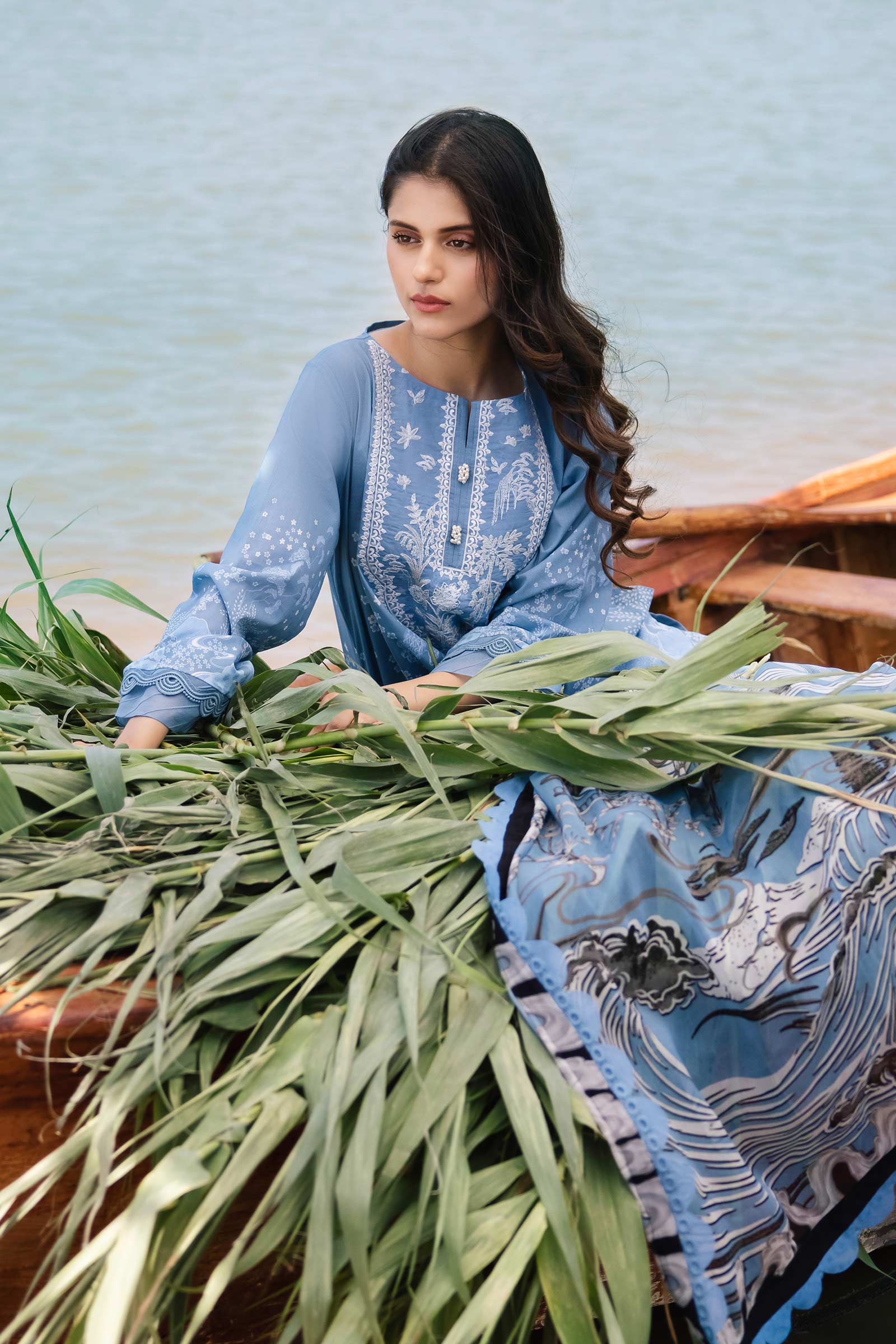 3 Piece Unstitched Embroidered Suit | 403-A - Image 2