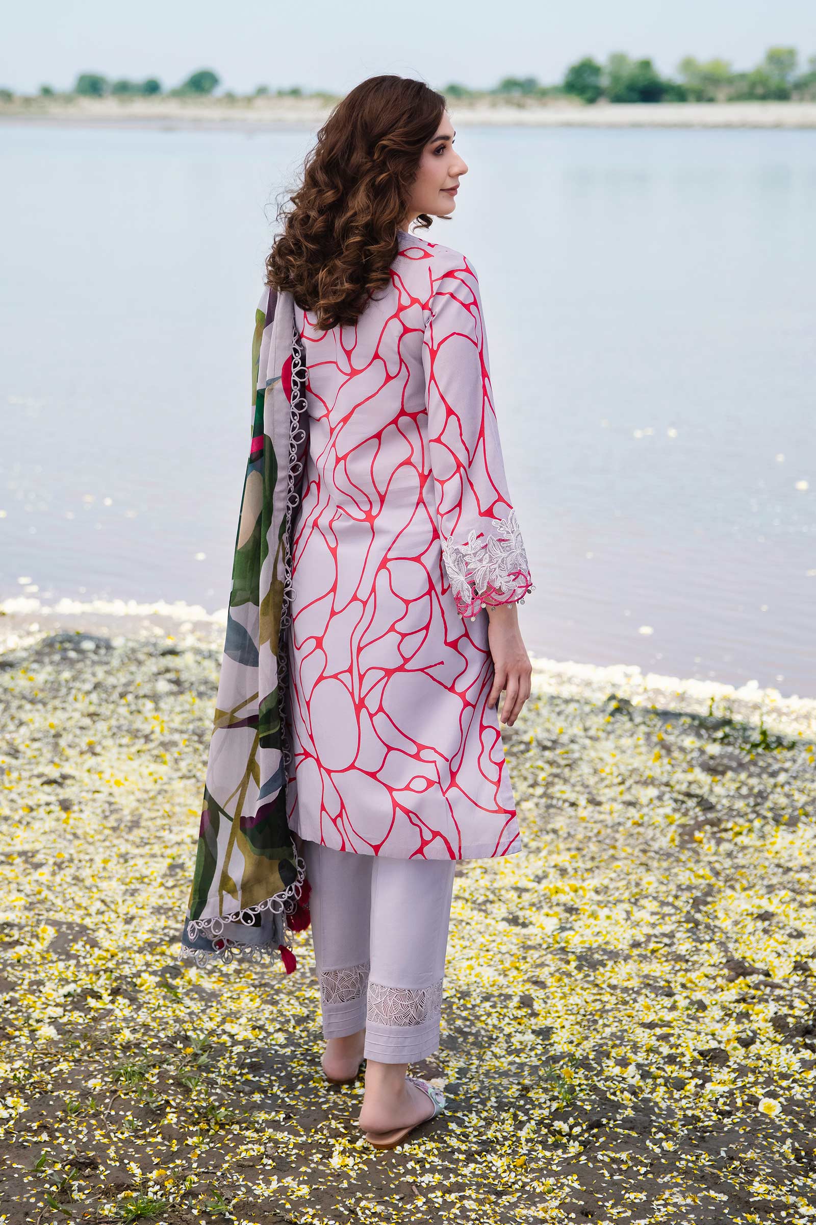 3 Piece Unstitched Embroidered Suit | 404-A - Image 3