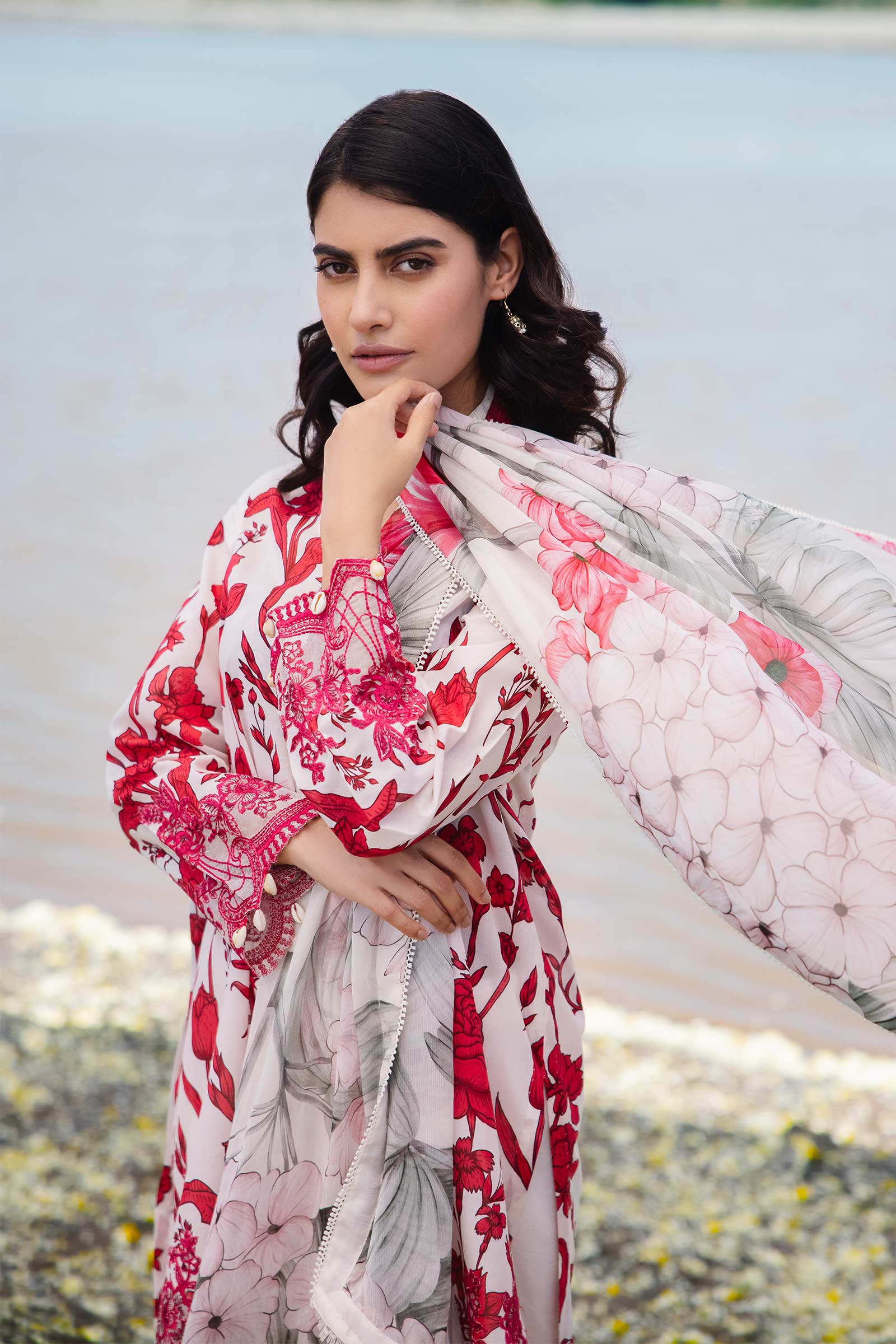 3 Piece Unstitched Embroidered Suit | 405-A - Image 2