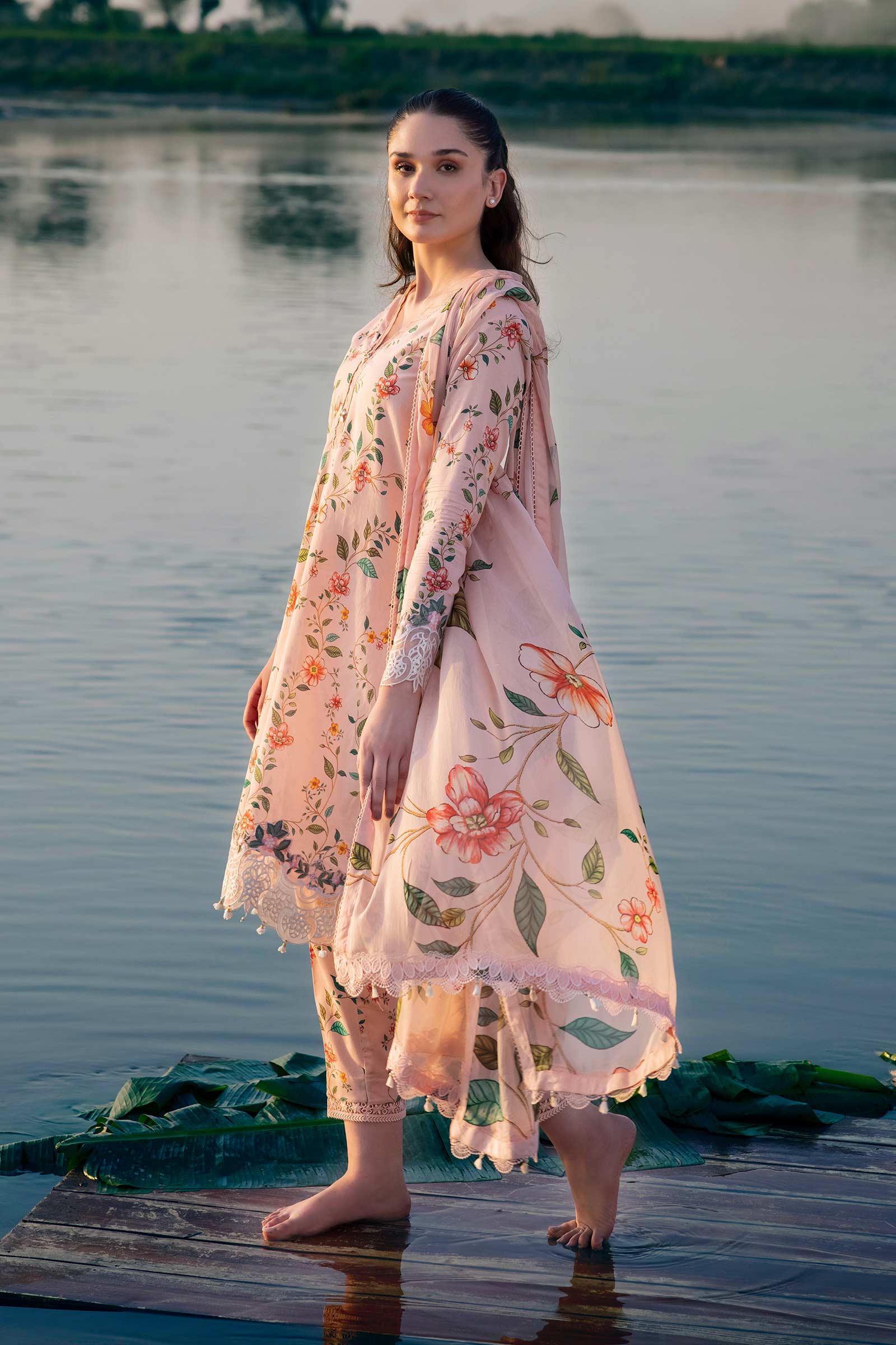 3 Piece Unstitched Embroidered Suit | 406-A - Image 3