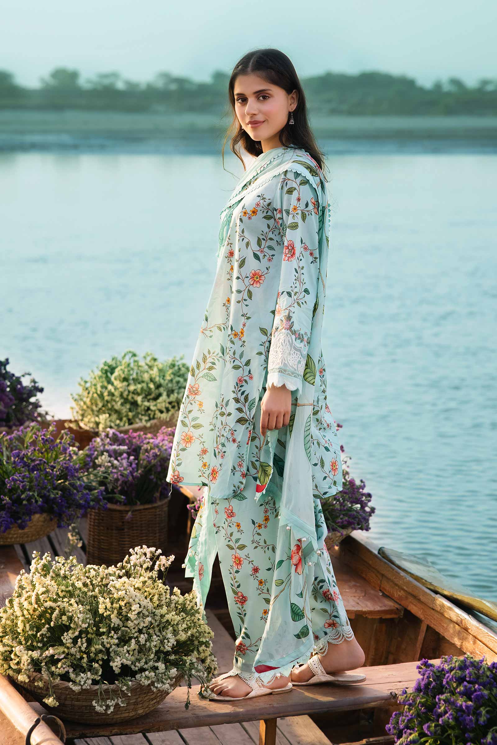 3 Piece Unstitched Embroidered Suit | 406-B - Image 3