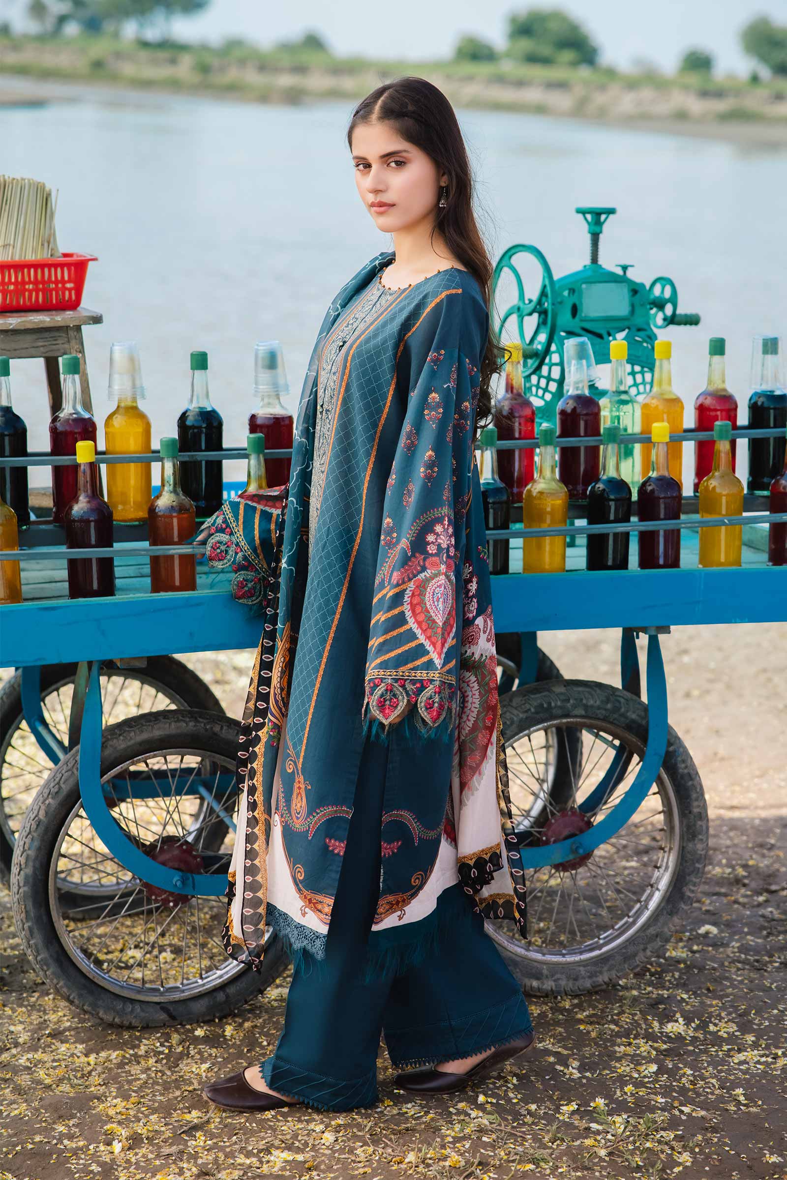3 Piece Unstitched Embroidered Suit | 407-A - Image 3