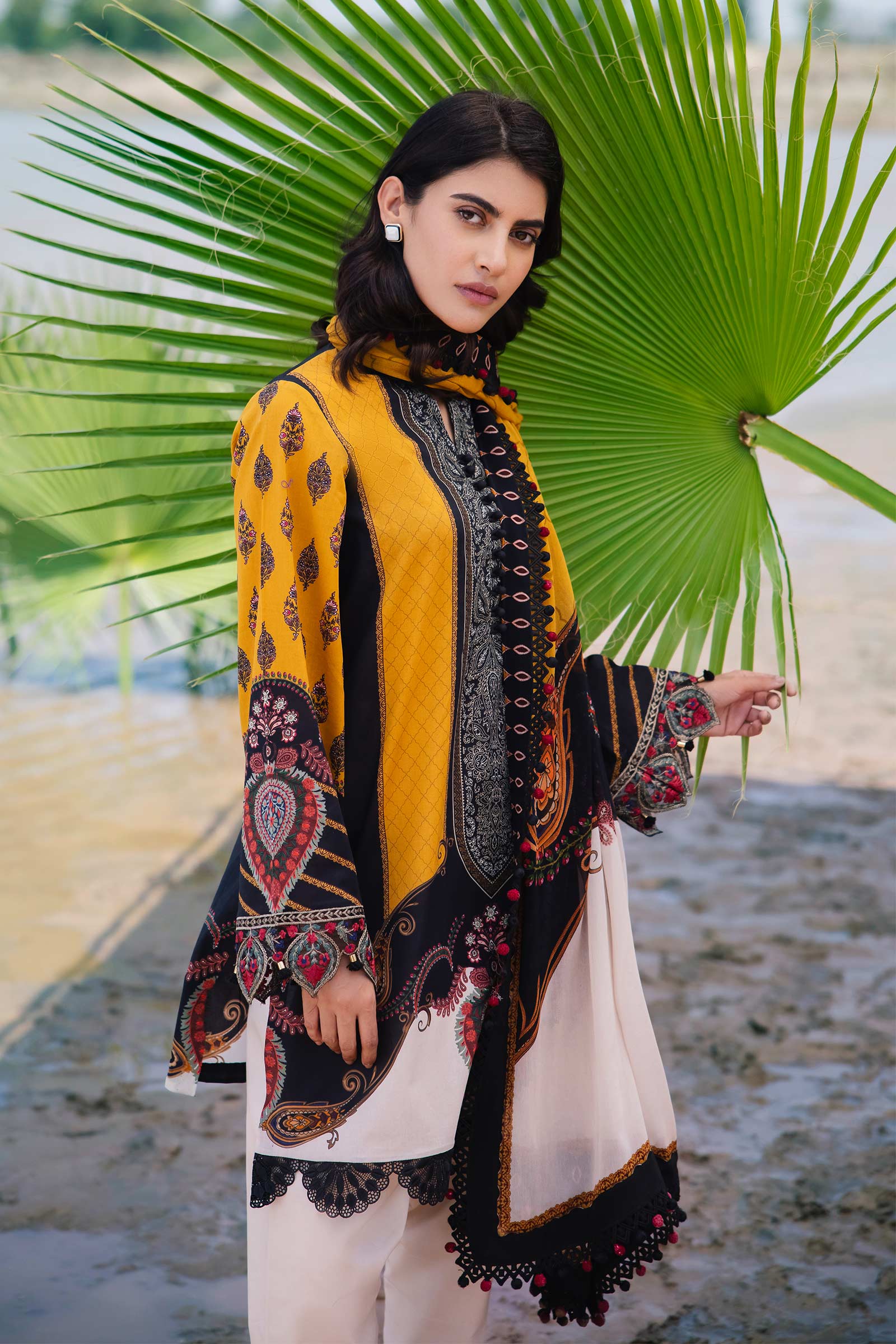 3 Piece Unstitched Embroidered Suit | 407-B - Image 2