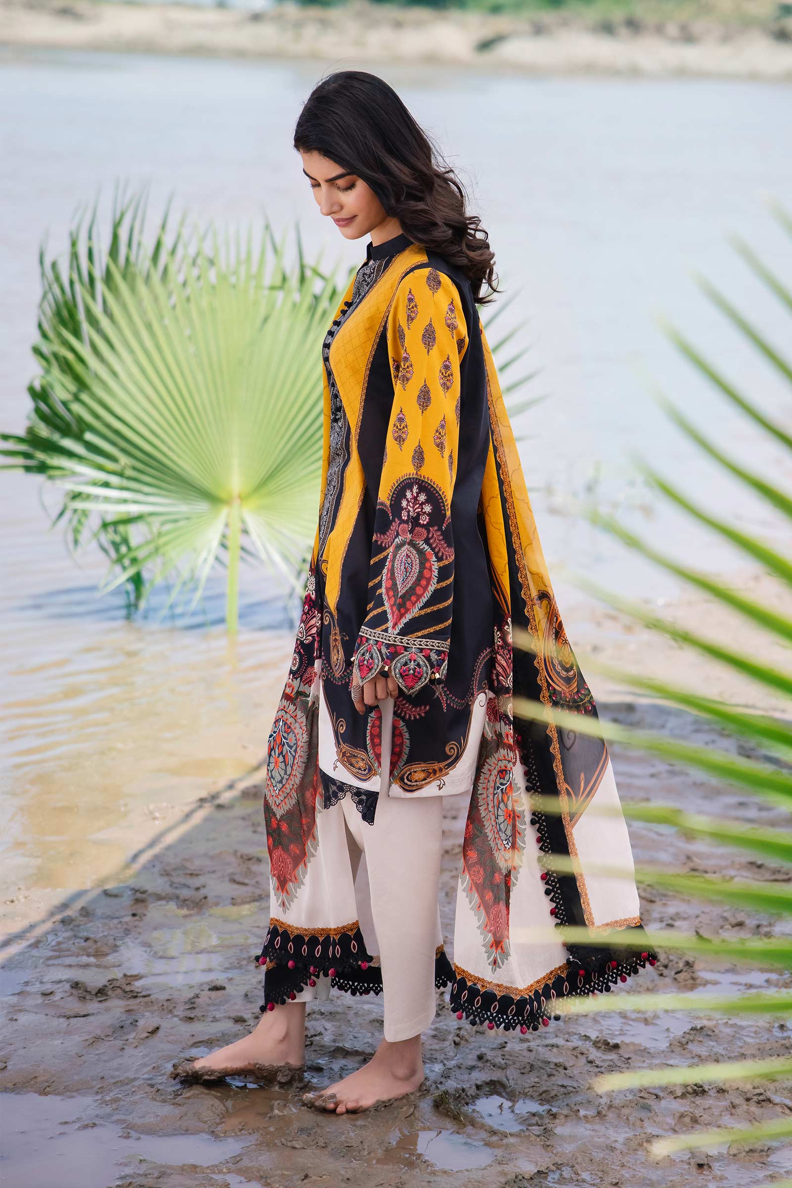 3 Piece Unstitched Embroidered Suit | 407-B - Image 3
