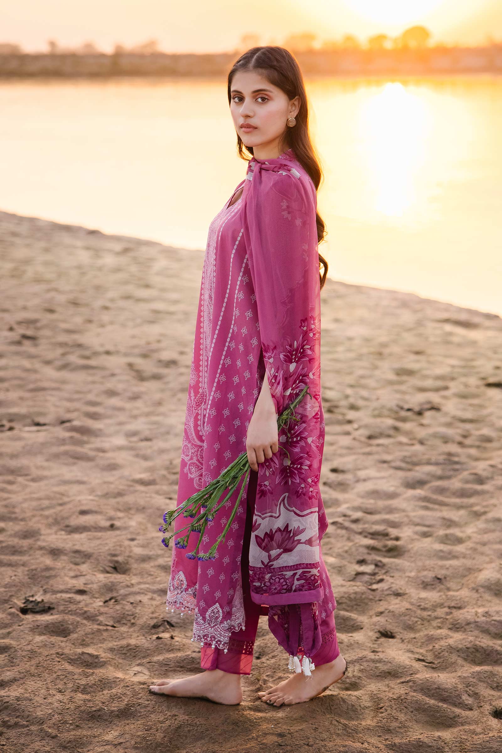 3 Piece Unstitched Embroidered Suit | 408-B - Image 3