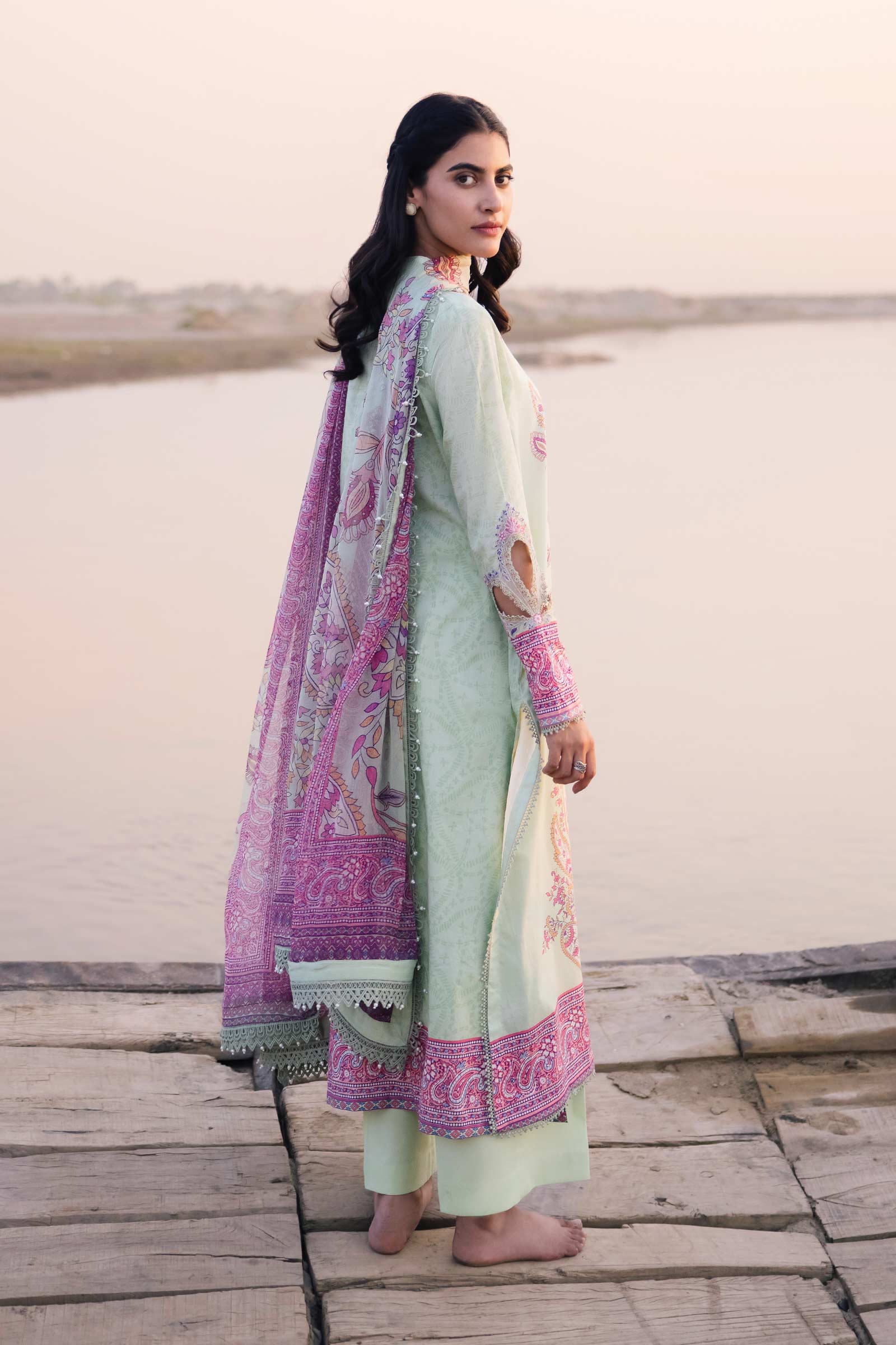 3 Piece Unstitched Embroidered Suit | 410-A - Image 3