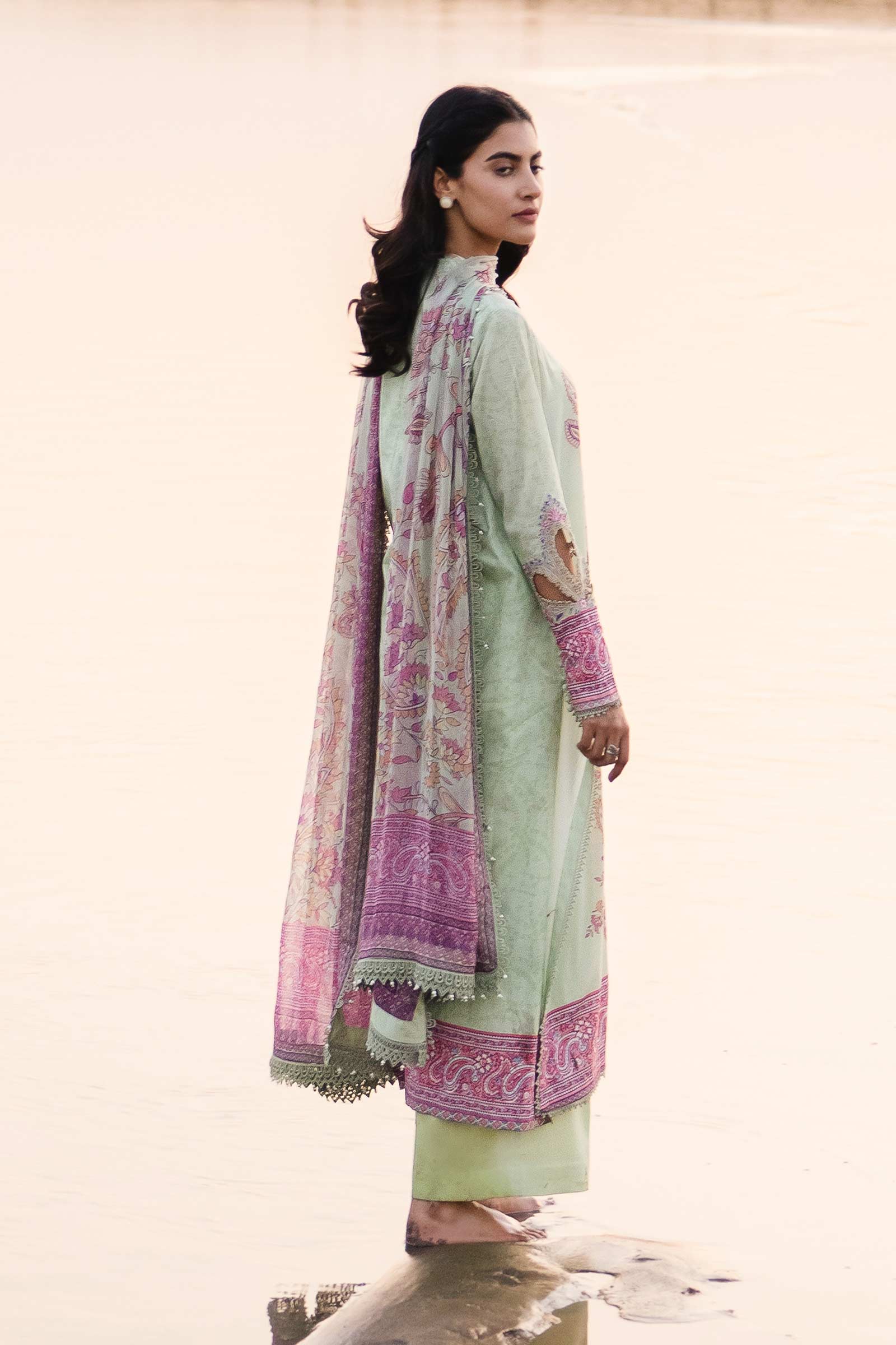 3 Piece Unstitched Embroidered Suit | 410-A - Image 4