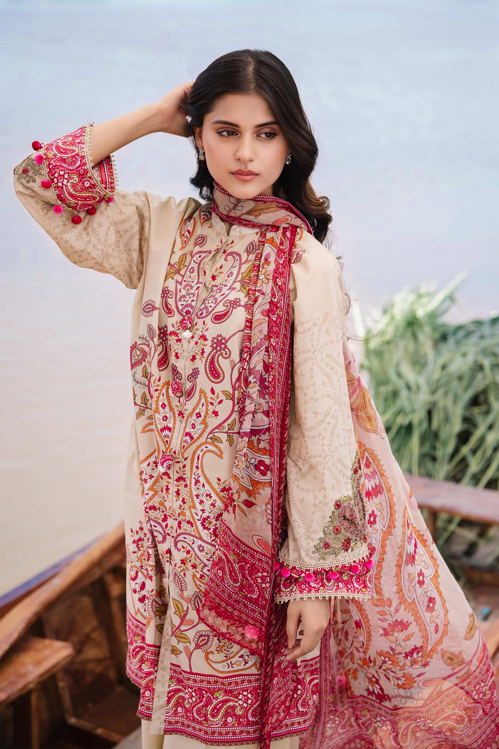 3 Piece Unstitched Embroidered Suit | 410-B - Image 2