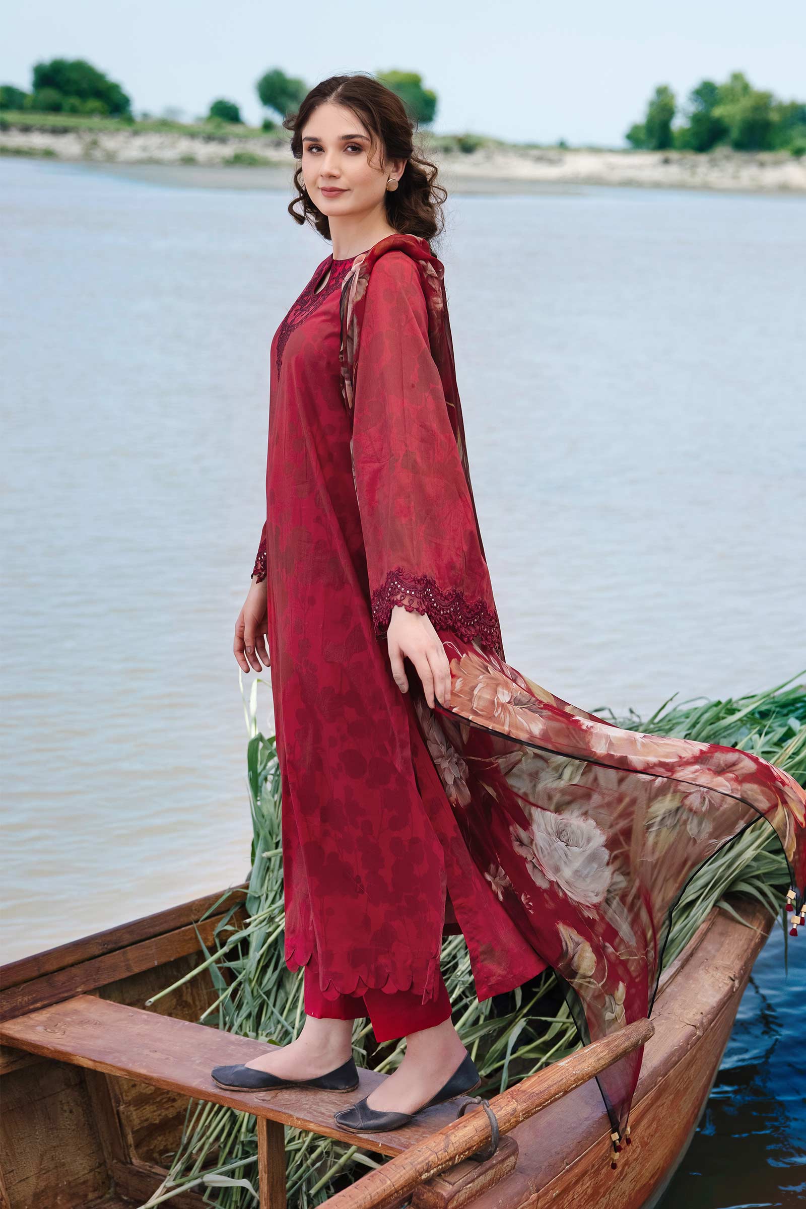3 Piece Unstitched Embroidered Suit | 411-A - Image 3