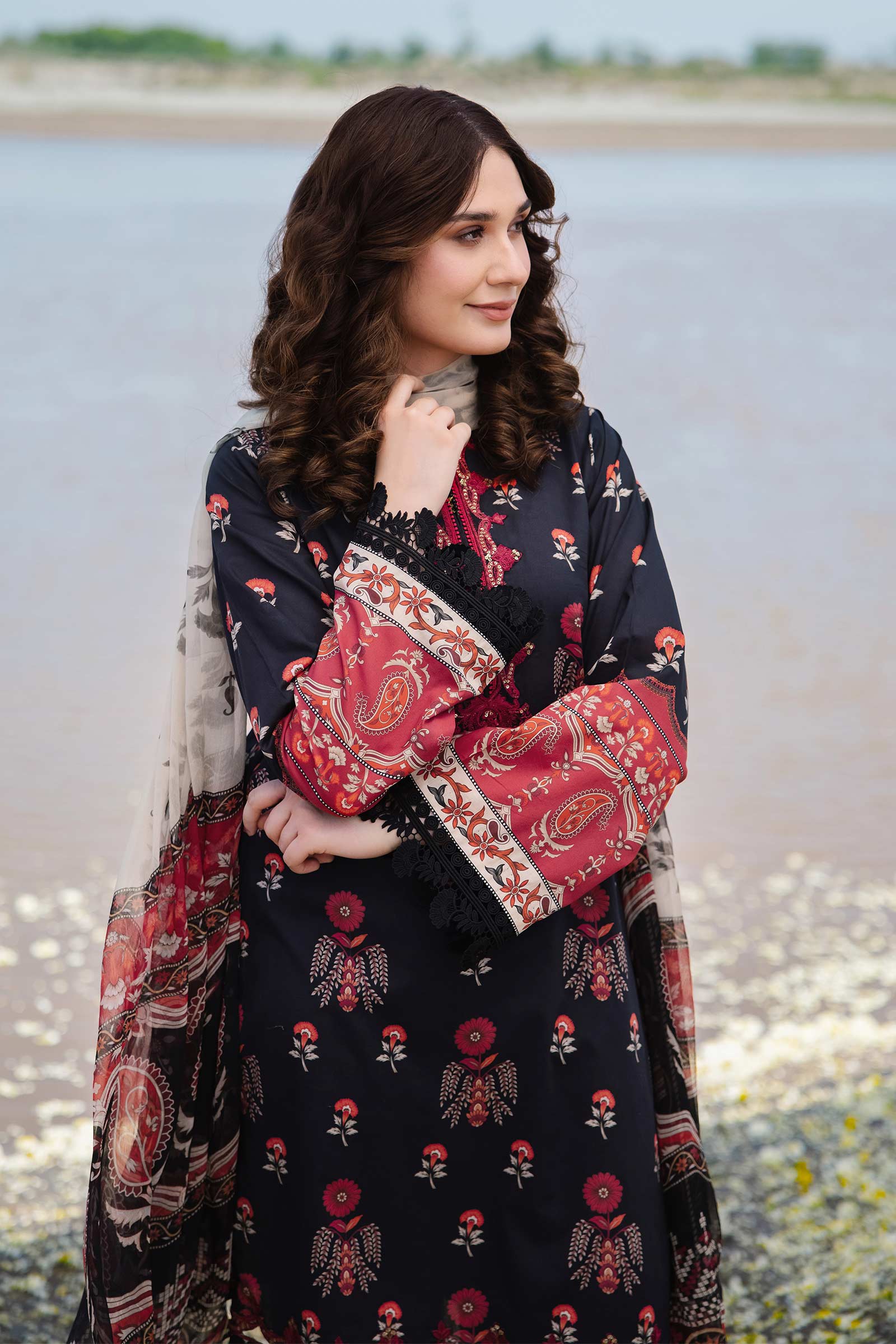 3 Piece Unstitched Embroidered Suit | 412-A - Image 2