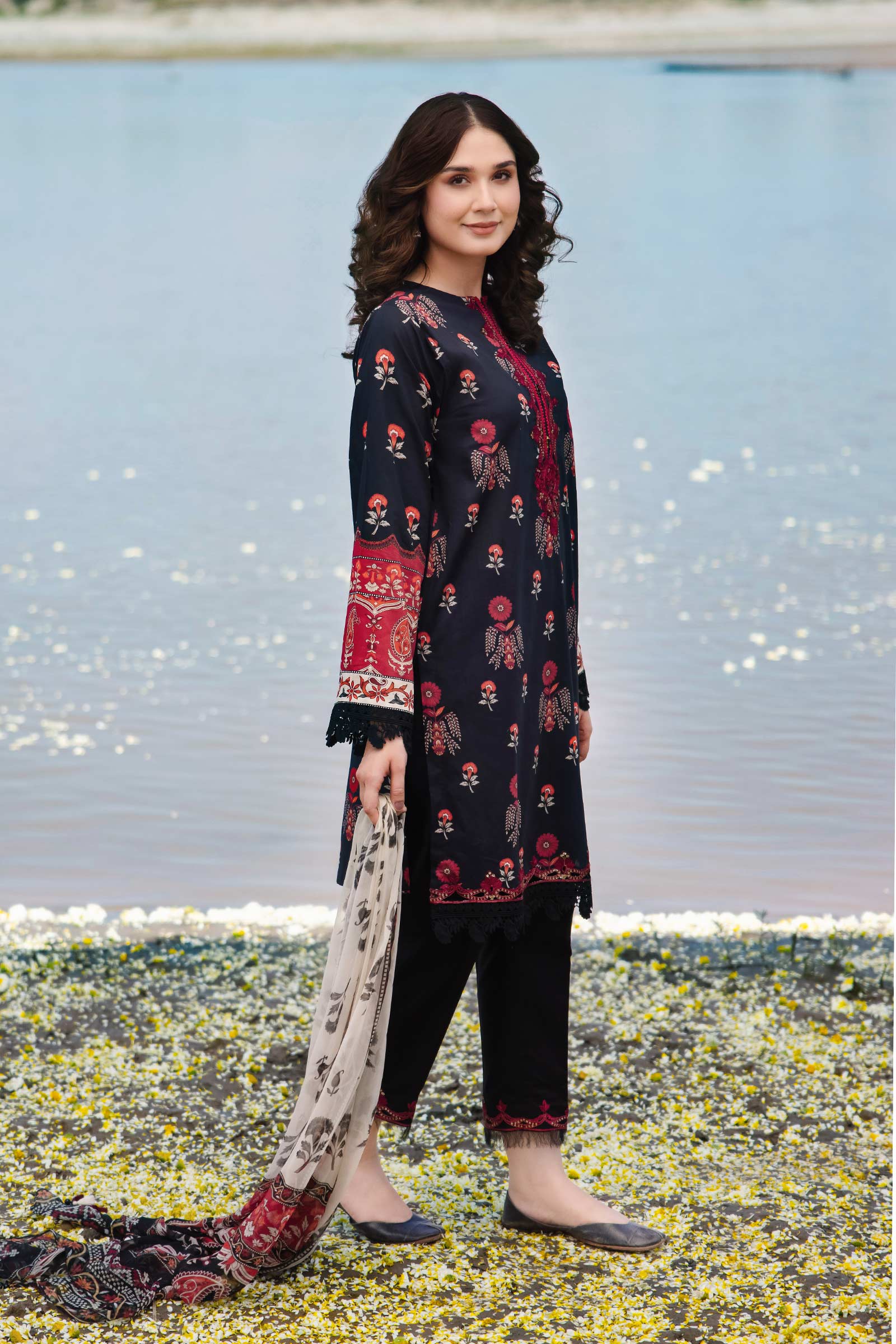 3 Piece Unstitched Embroidered Suit | 412-A - Image 3