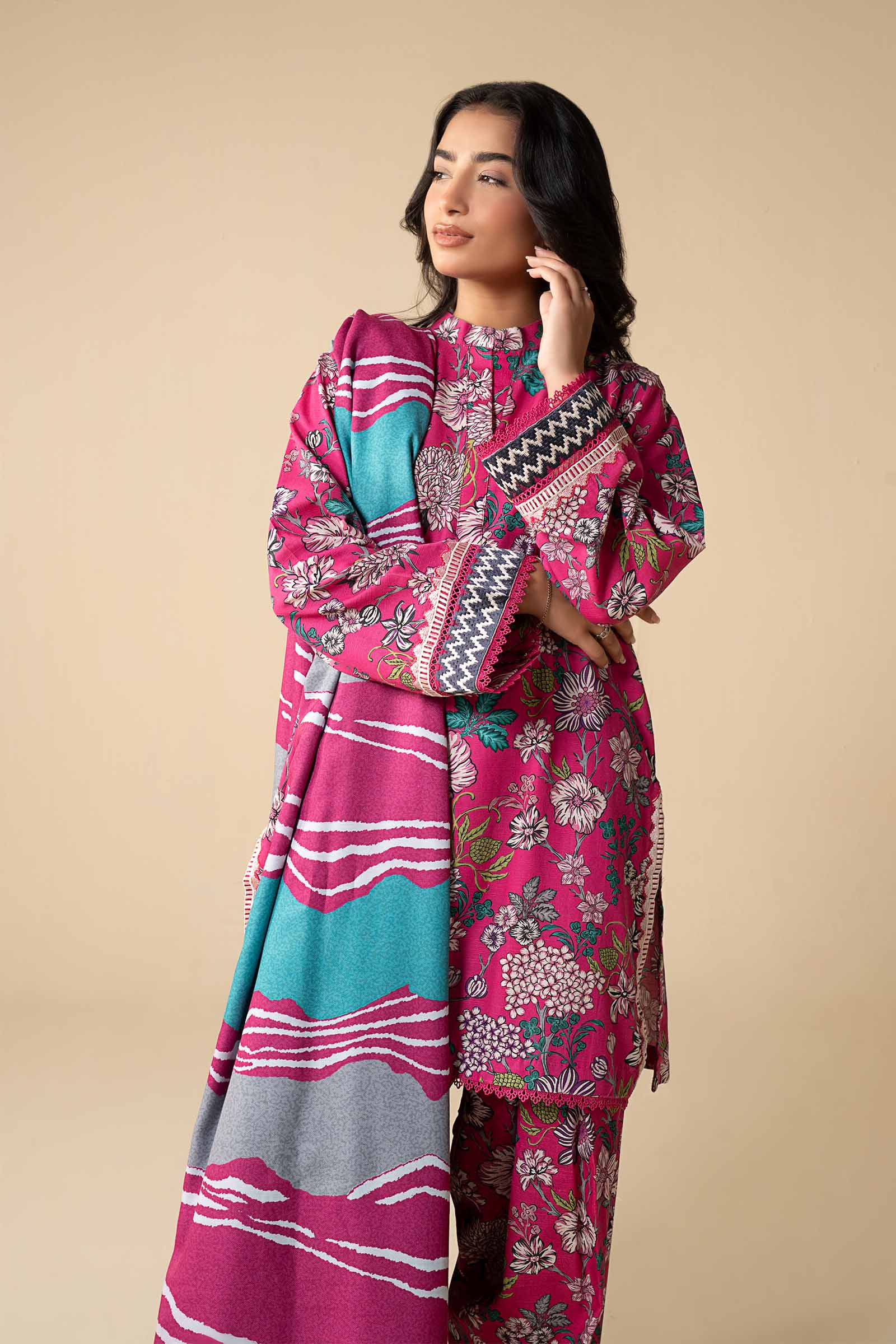 3 Pc Embroidered Khaddar Suit - Image 2