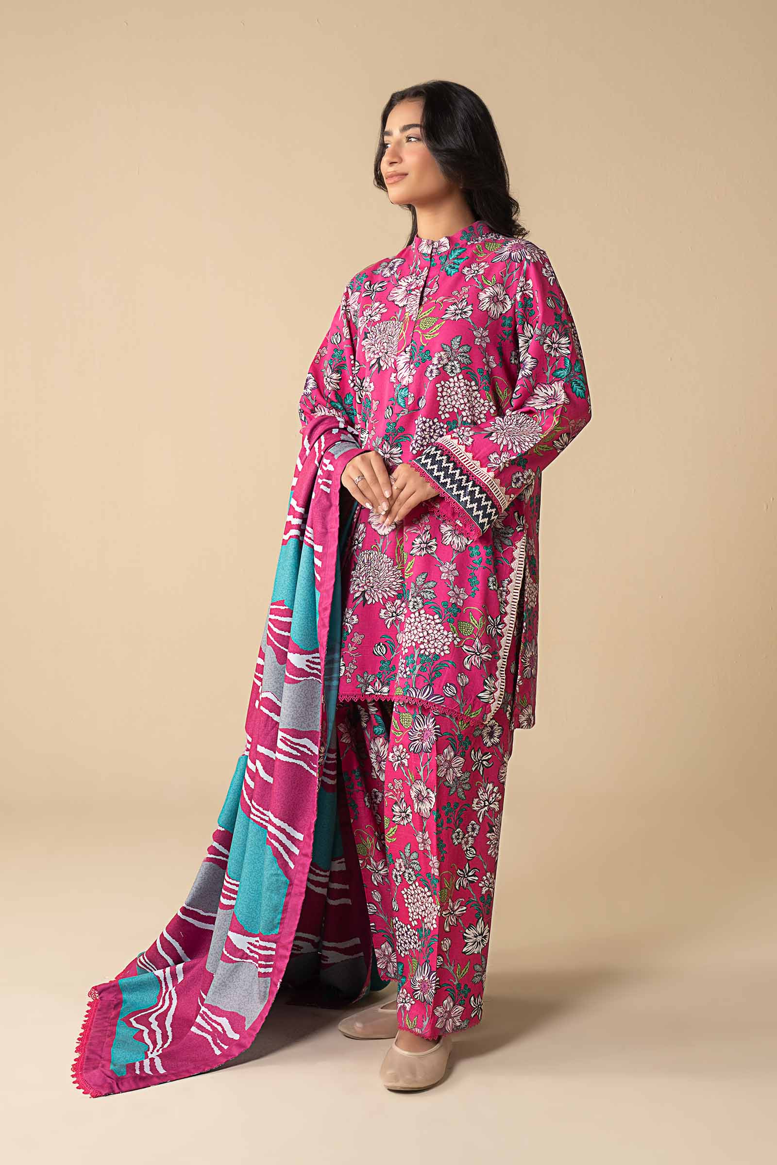 3 Pc Embroidered Khaddar Suit - Image 5