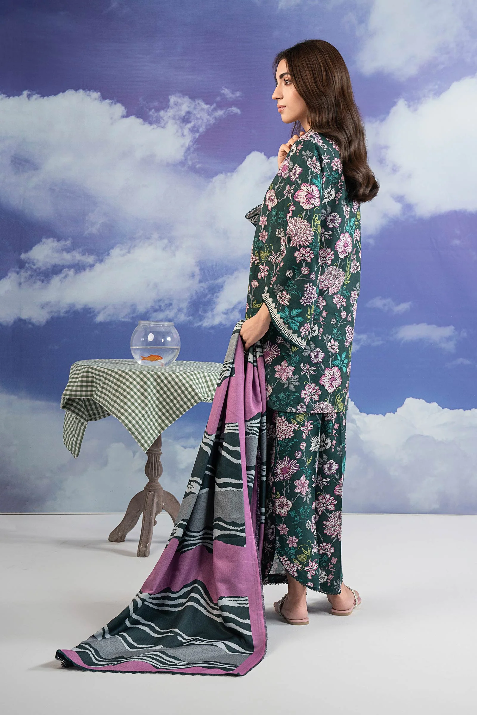 3 Pc Embroidered Khaddar Suit - Image 5