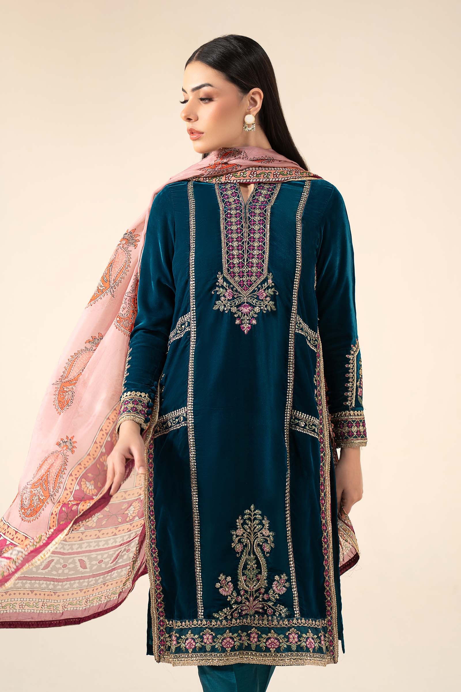 3 Pc Embroidered Velvet Suit - Image 2