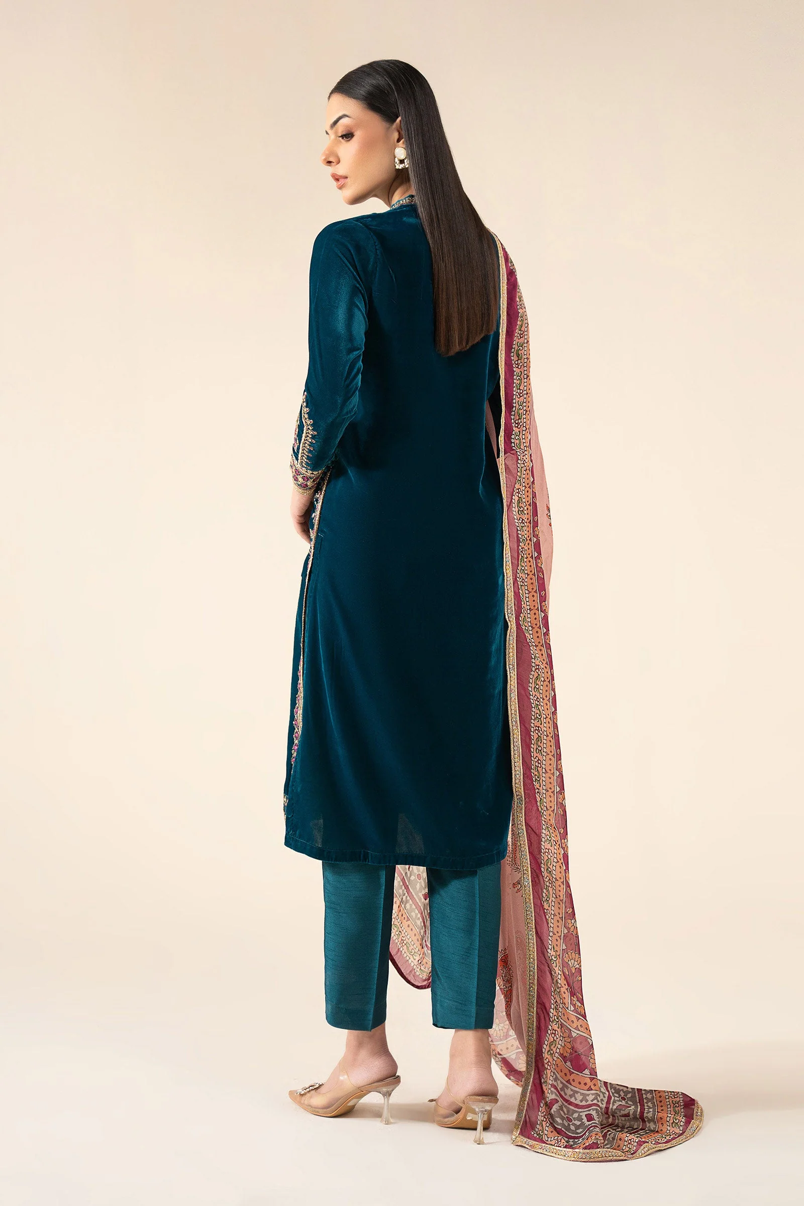 3 Pc Embroidered Velvet Suit - Image 8