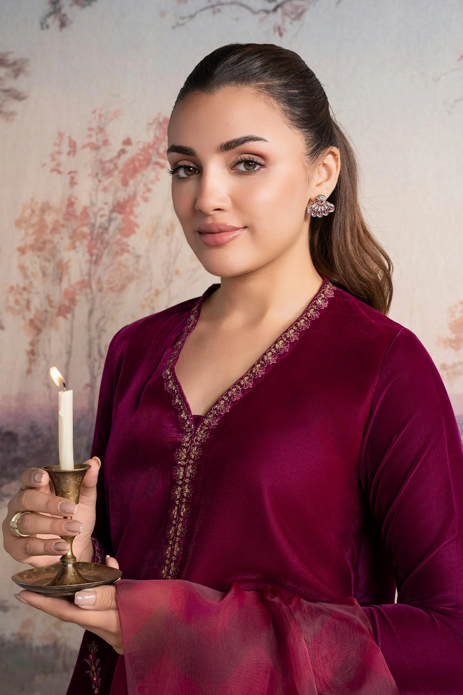3 Pc Embroidered Velvet Suit - Image 4