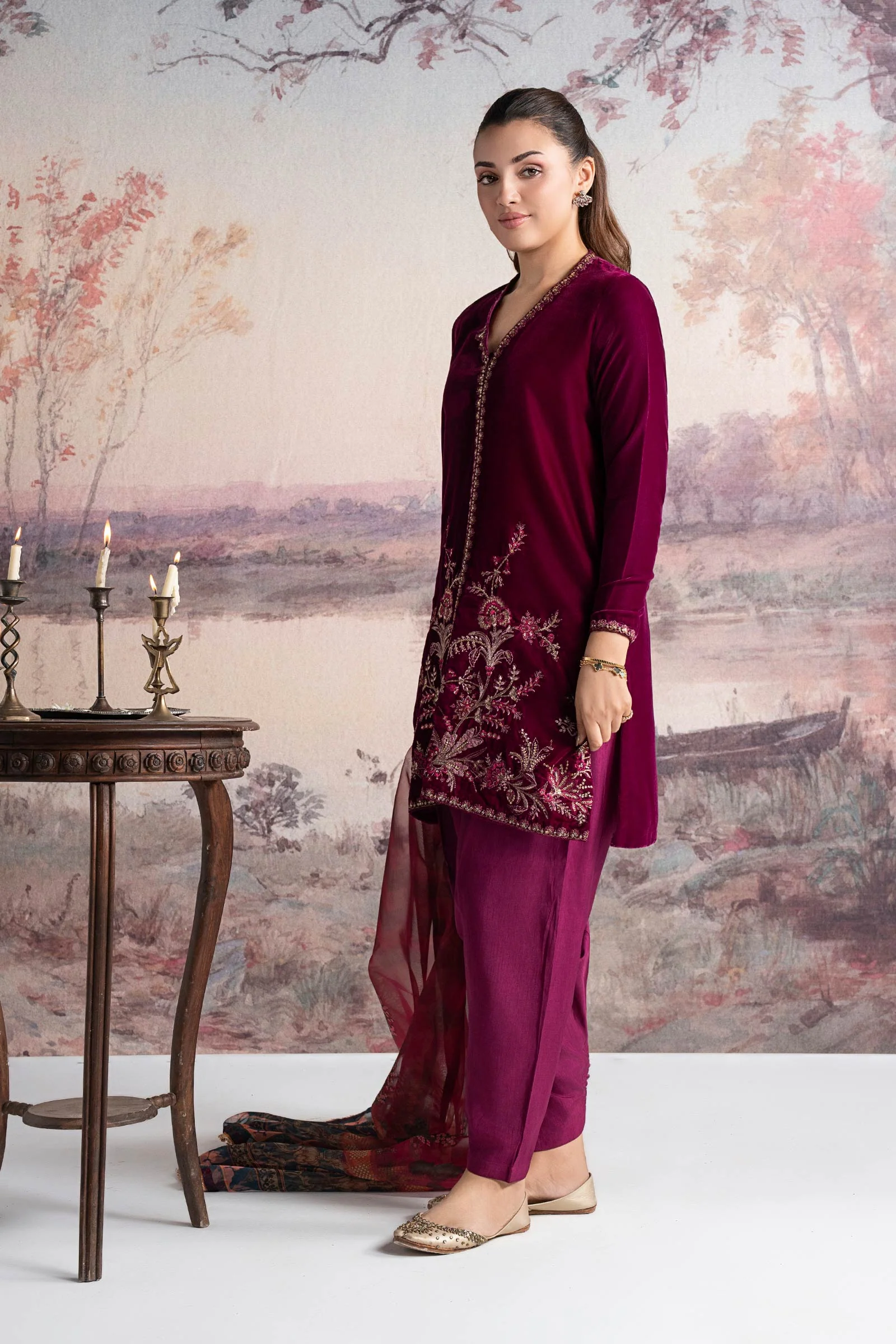 3 Pc Embroidered Velvet Suit - Image 6