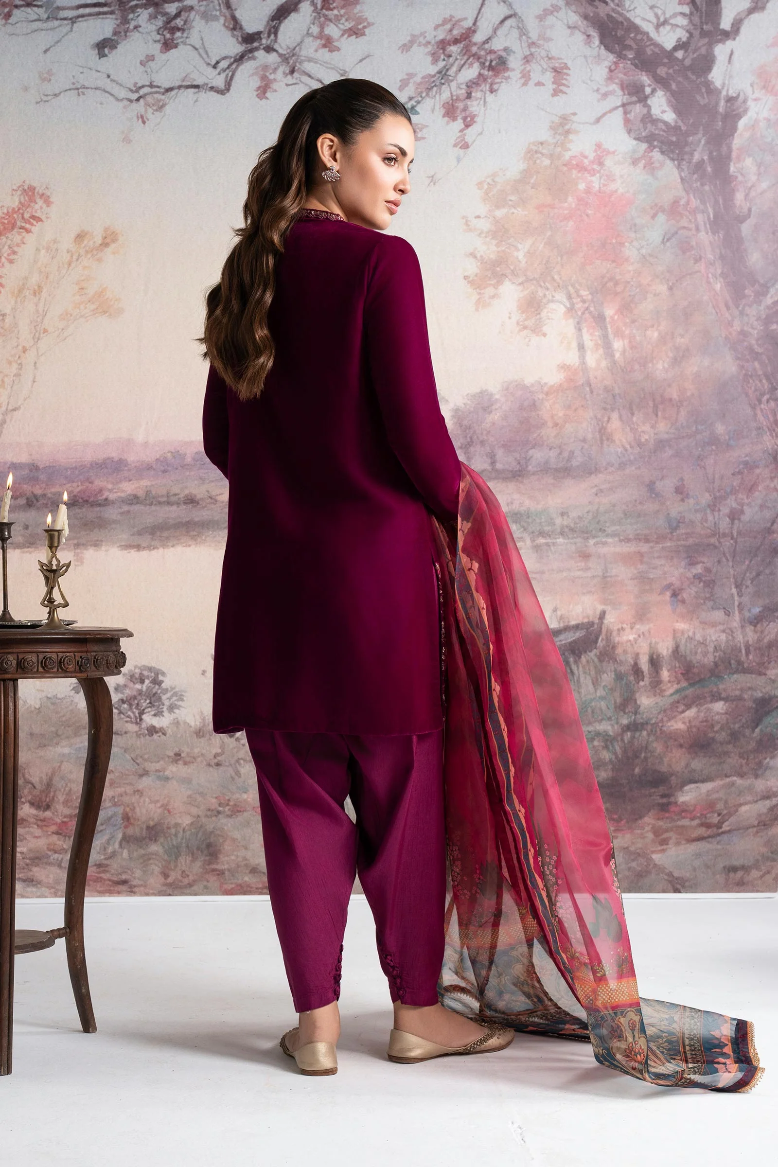 3 Pc Embroidered Velvet Suit - Image 7
