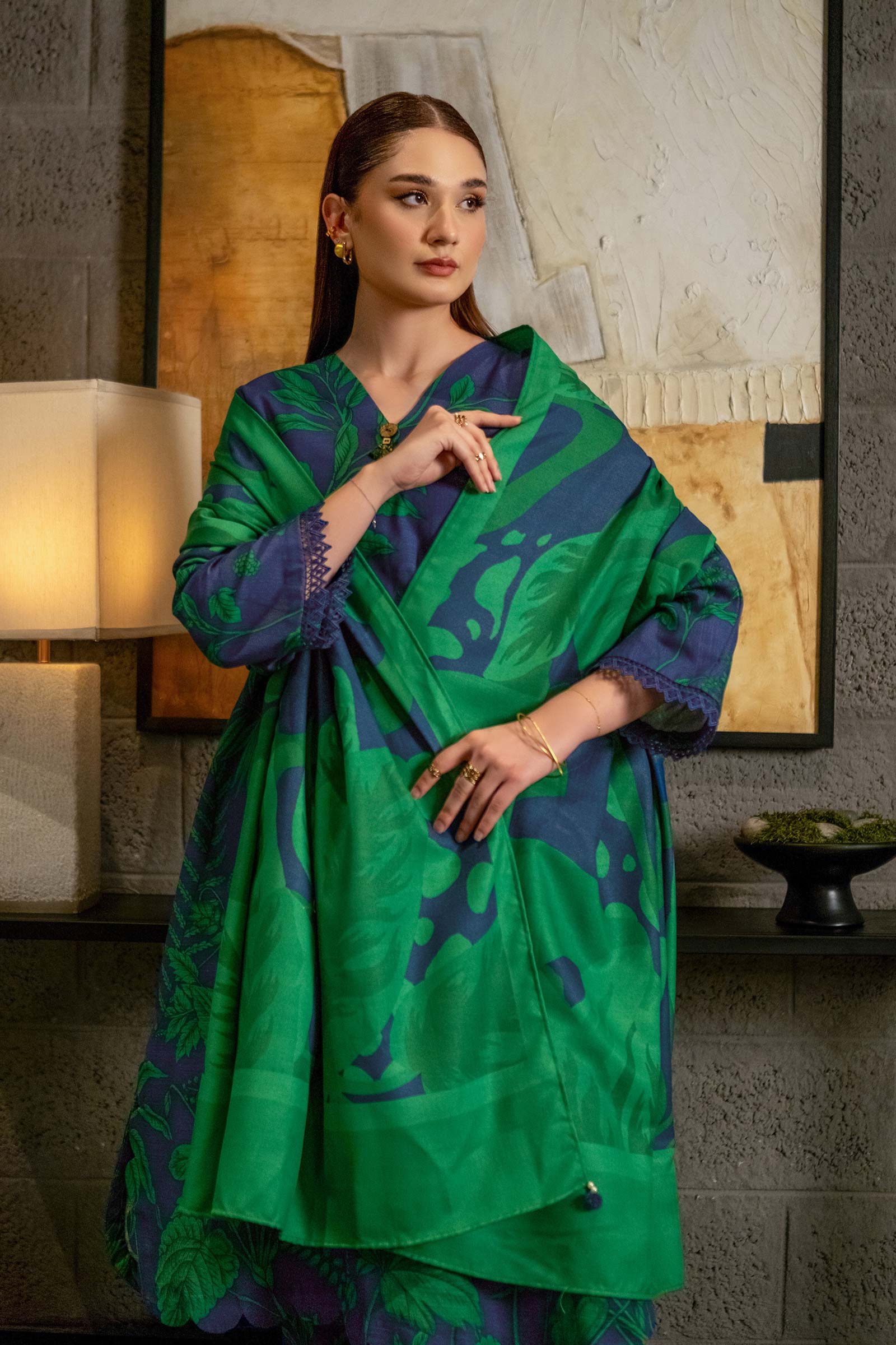3 Pc Unstitched Printed Khaddar Suit | 501-B - Image 2