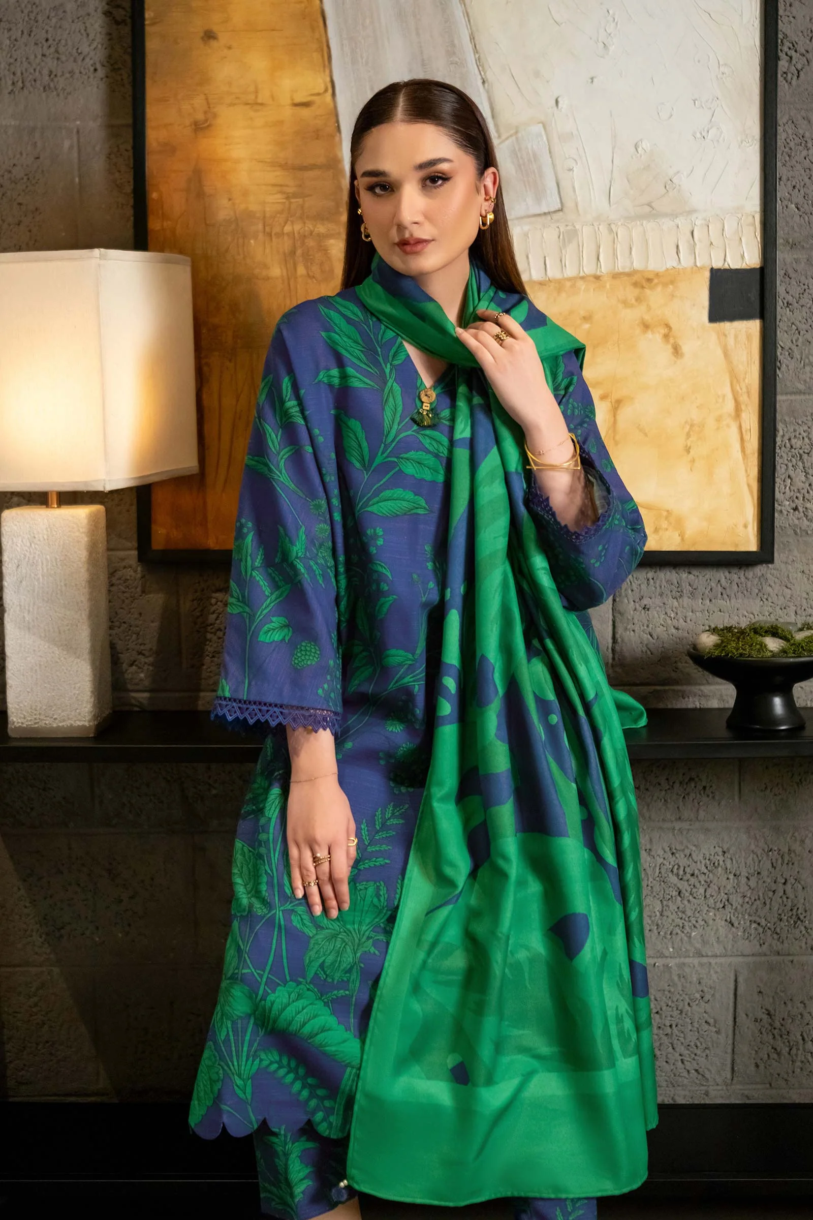 3 Pc Unstitched Printed Khaddar Suit | 501-B - Image 3
