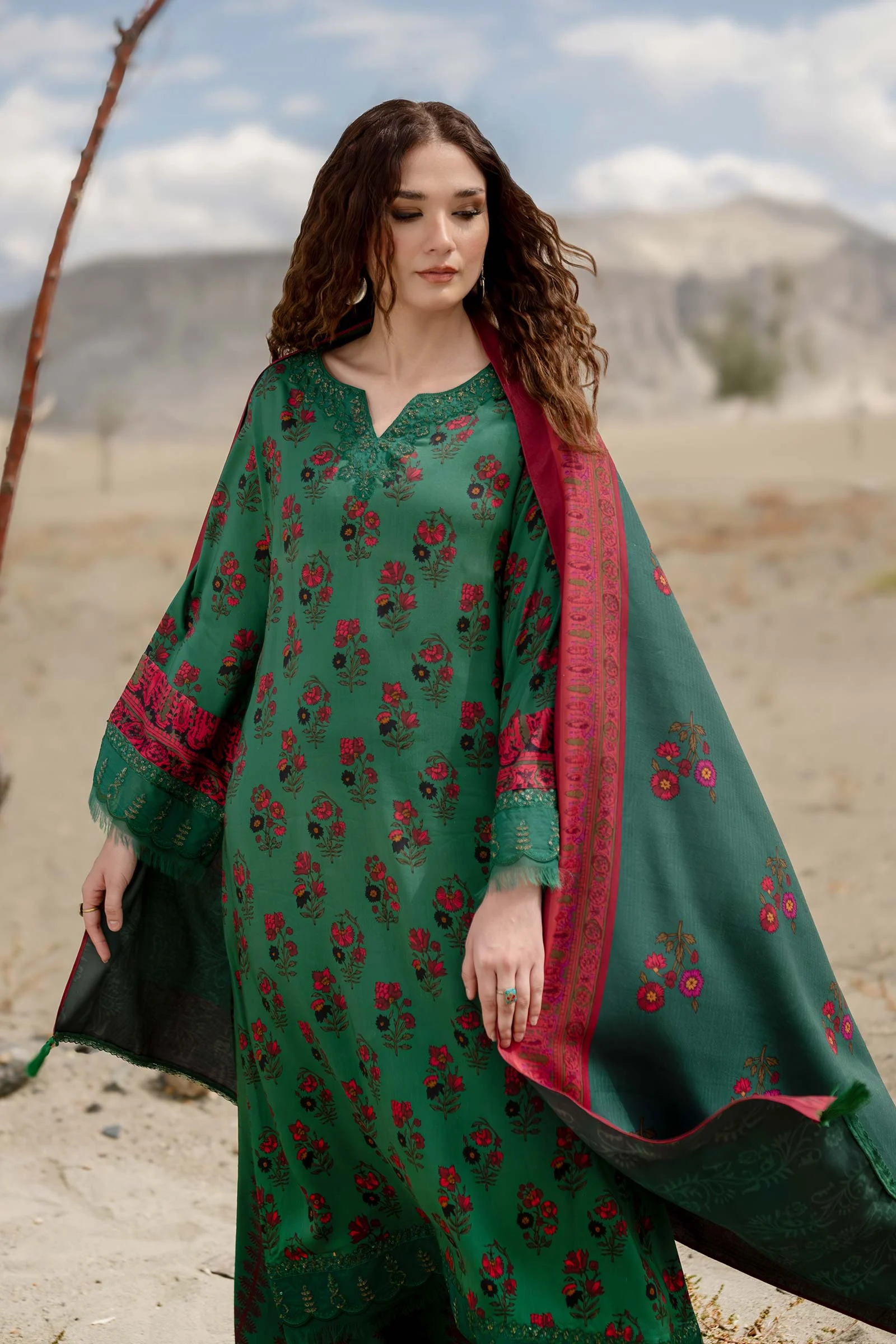 3 Pc Unstitched Printed Linen Suit | 502-B - Image 3