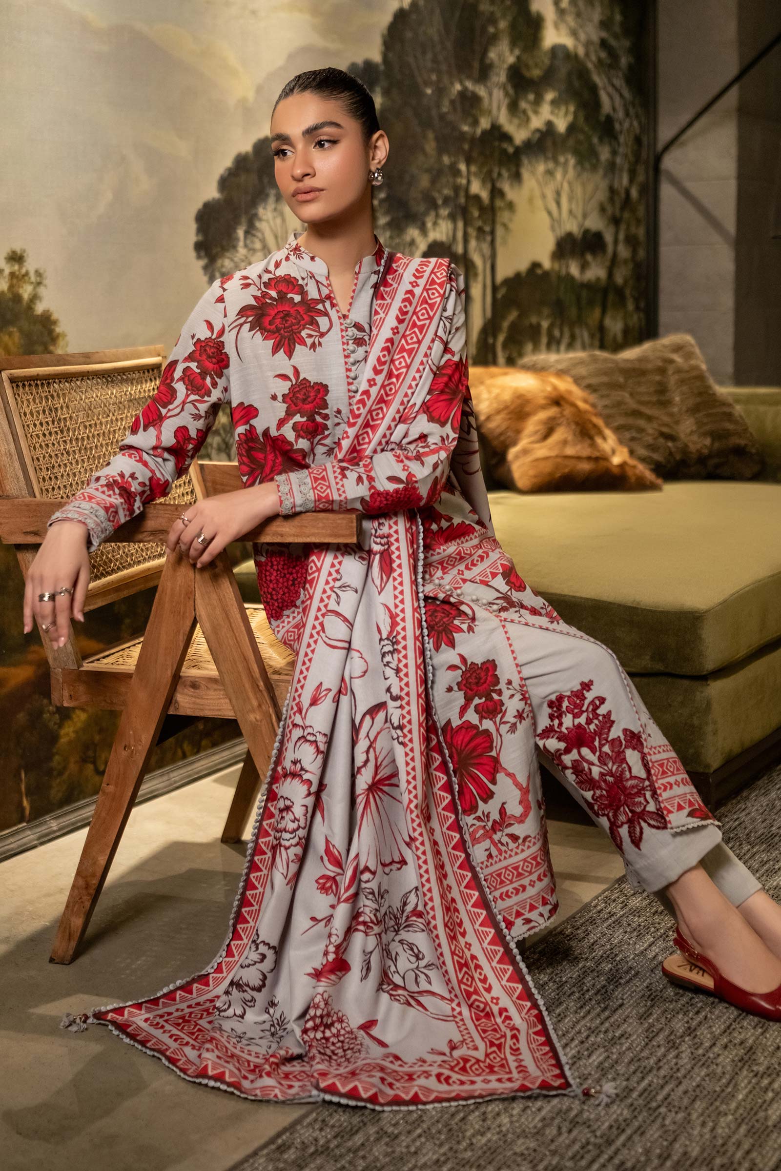 3 Pc Unstitched Printed Khaddar Suit | 503-A - Image 3