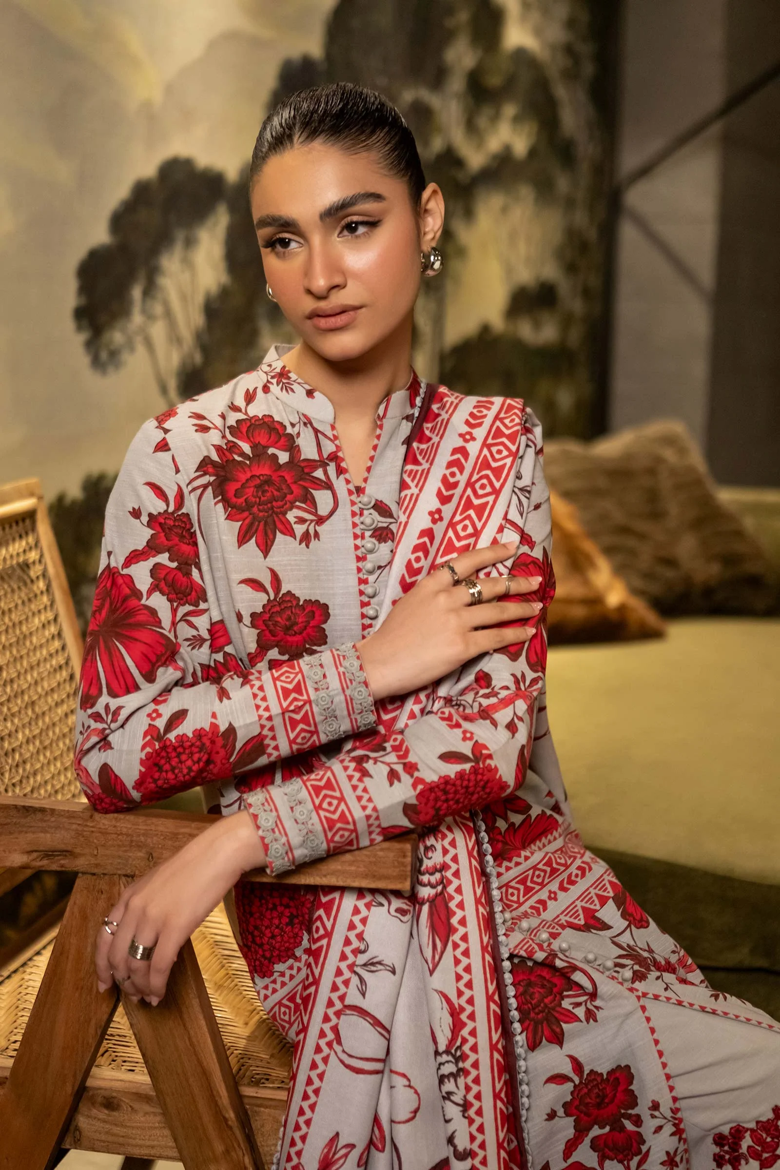 3 Pc Unstitched Printed Khaddar Suit | 503-A - Image 4