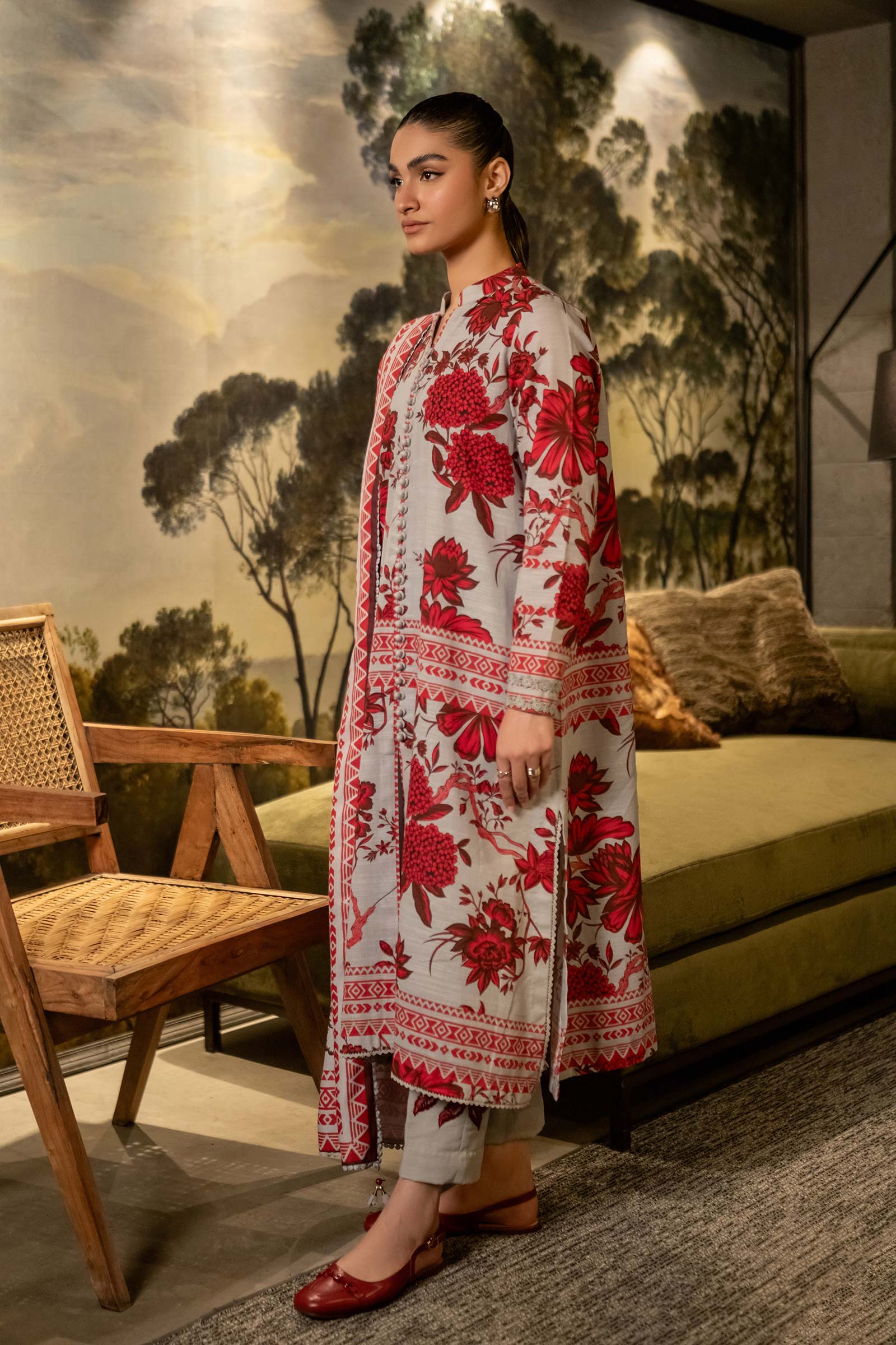 3 Pc Unstitched Printed Khaddar Suit | 503-A - Image 5