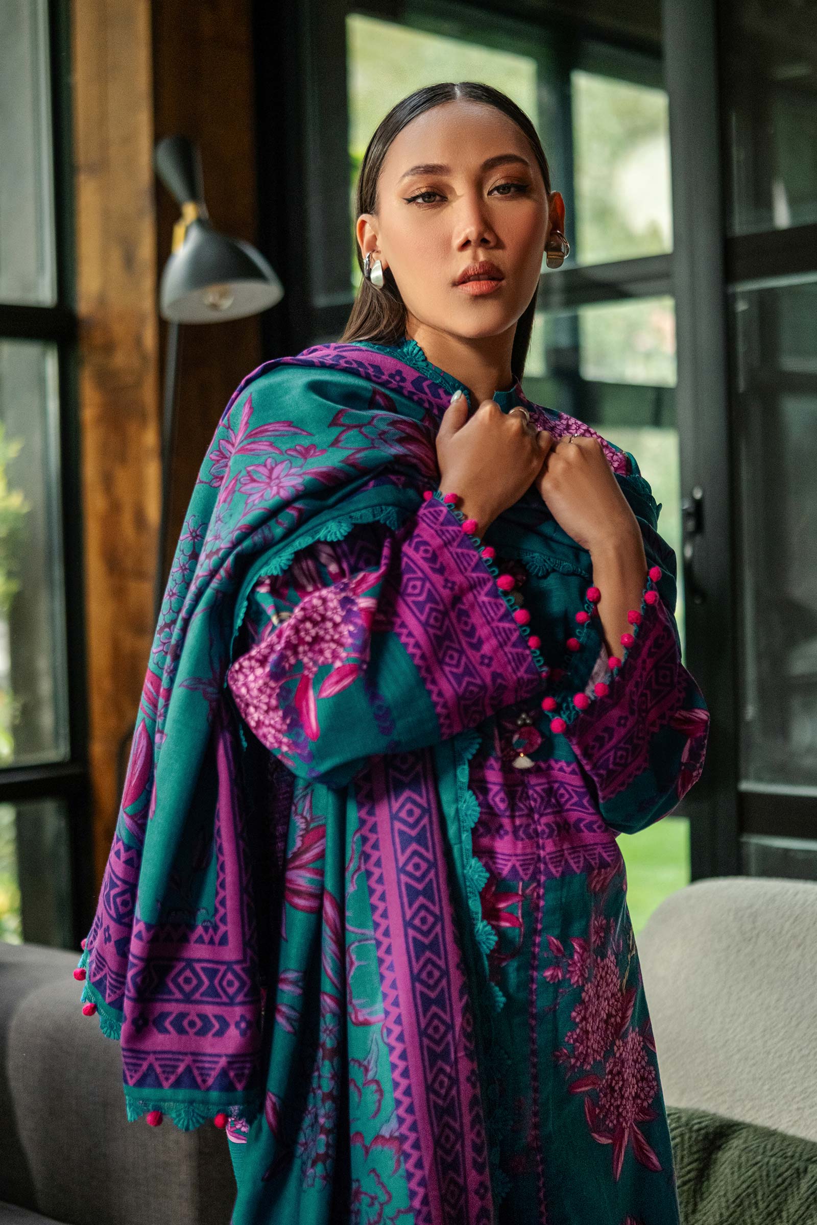 3 Pc Unstitched Printed Khaddar Suit | 503-B - Image 3