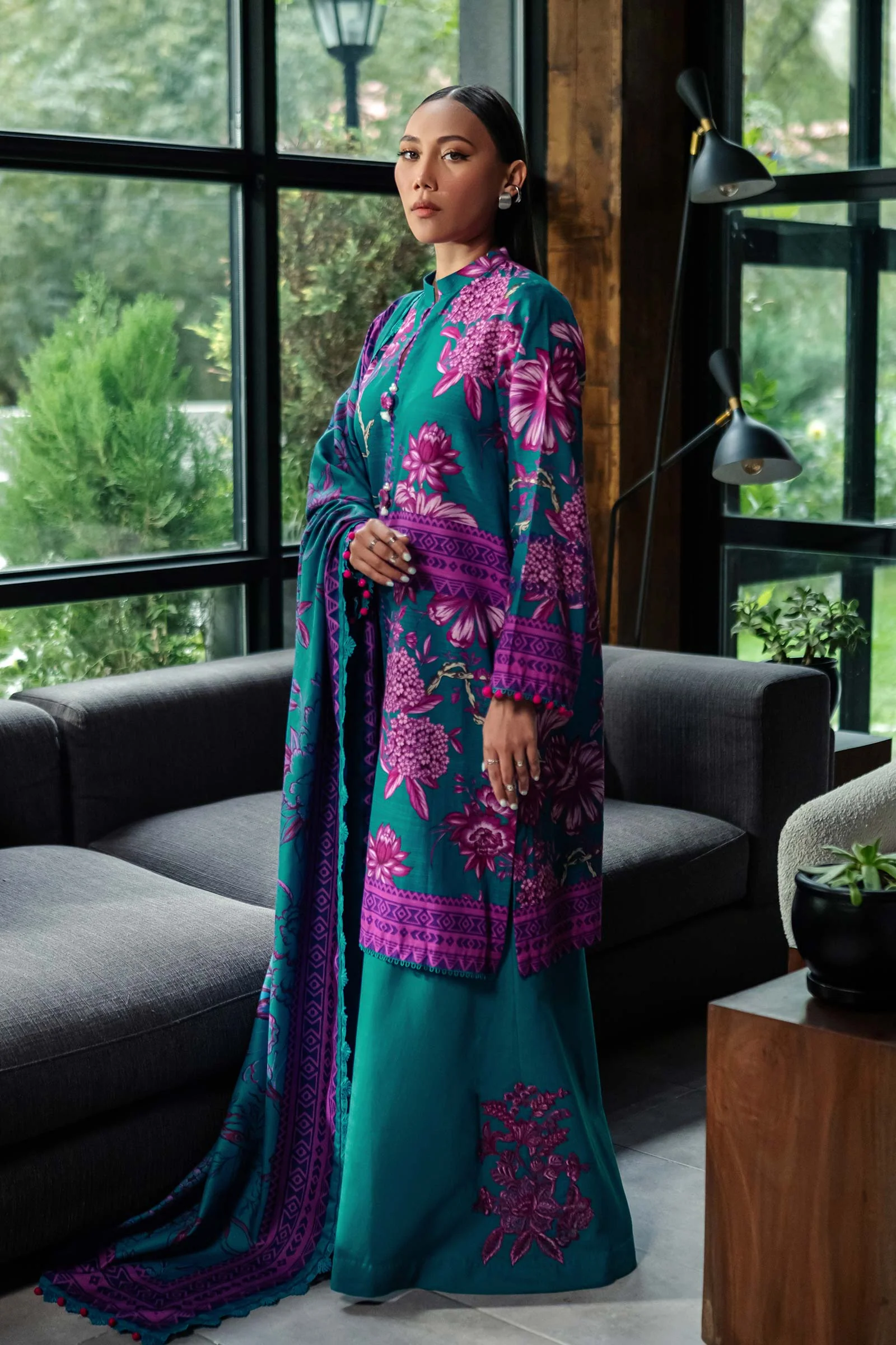 3 Pc Unstitched Printed Khaddar Suit | 503-B - Image 5