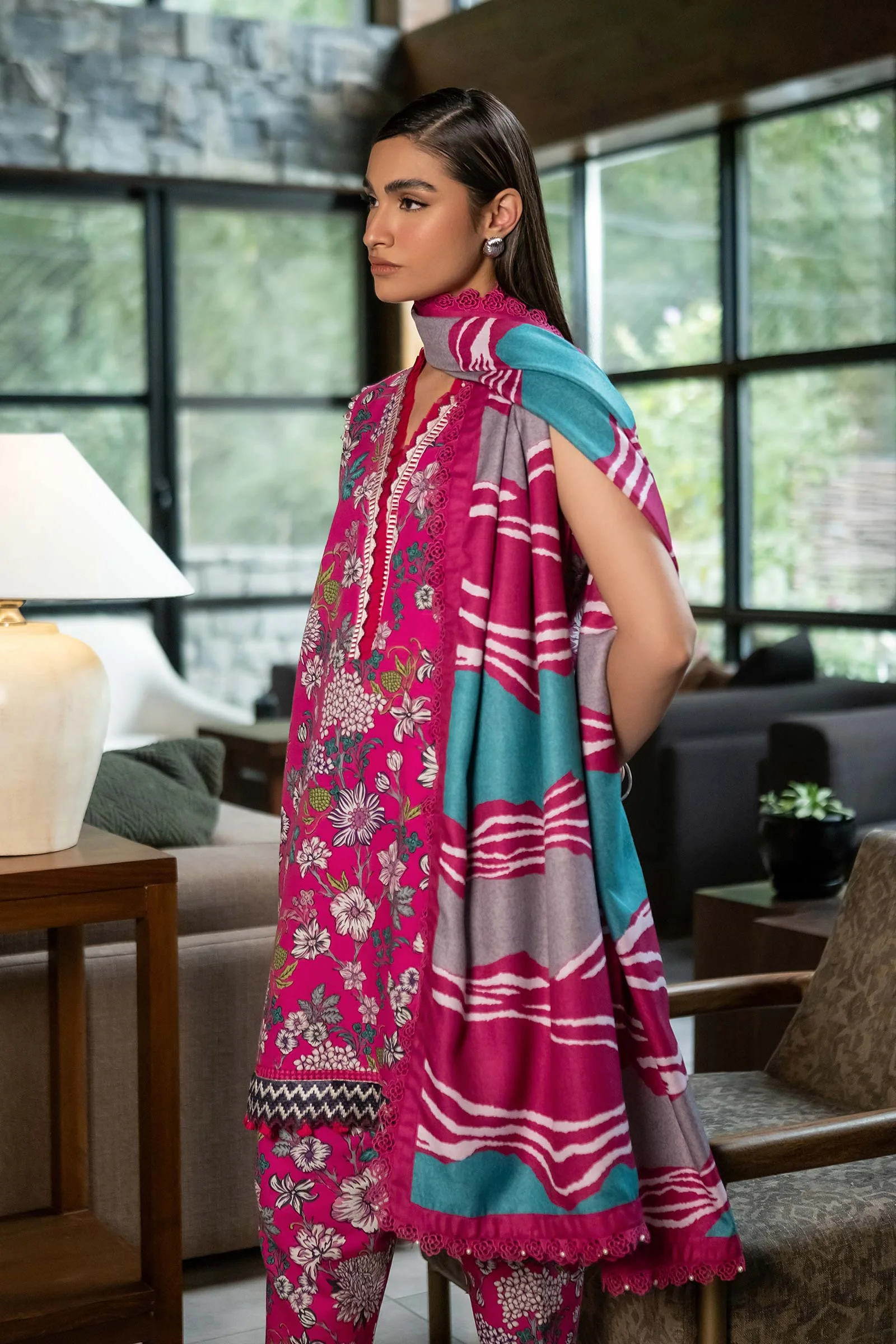 3 Pc Unstitched Printed Khaddar Suit | 504-A - Image 2
