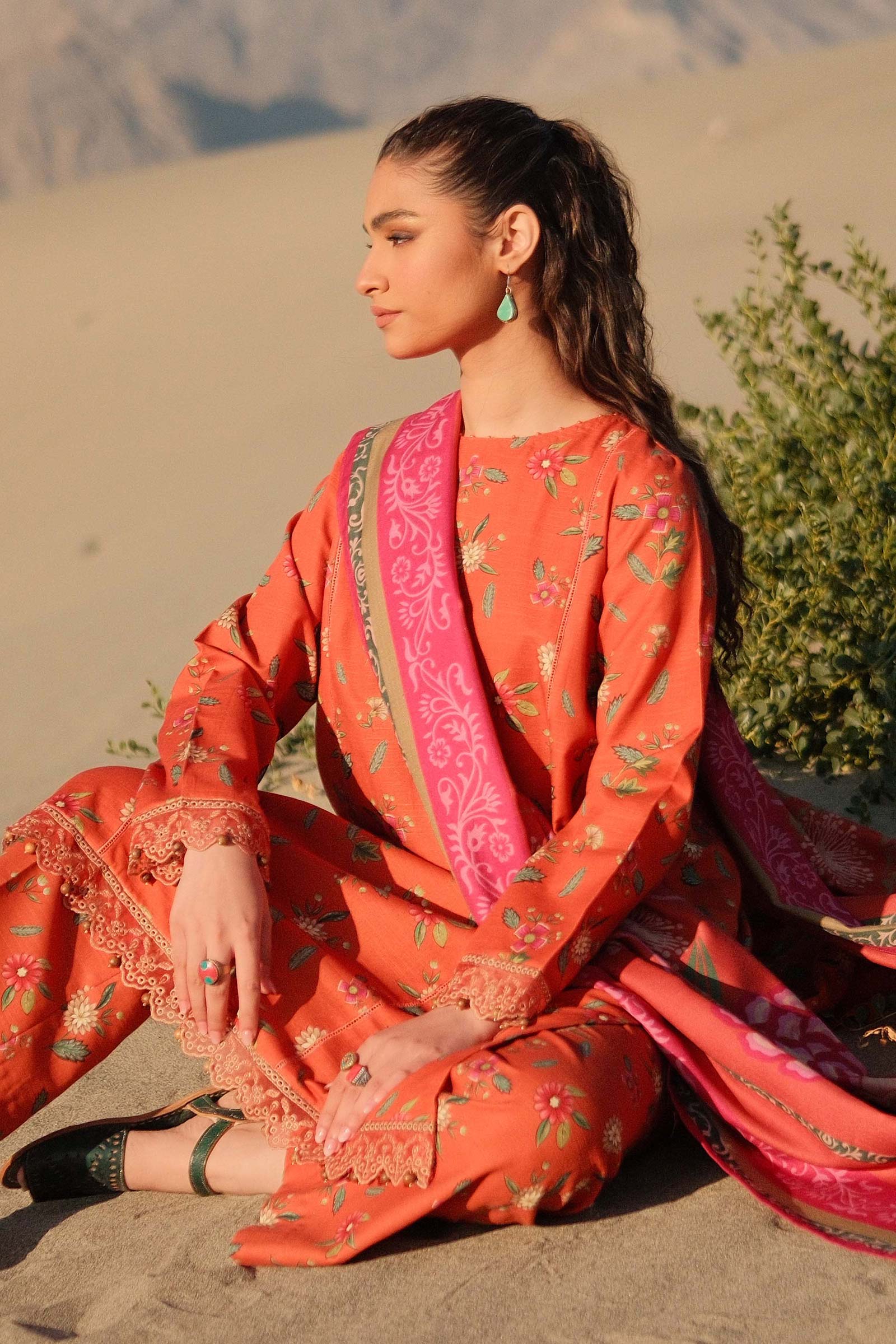 3 Pc Unstitched Printed Khaddar Suit | 505-B - Image 3