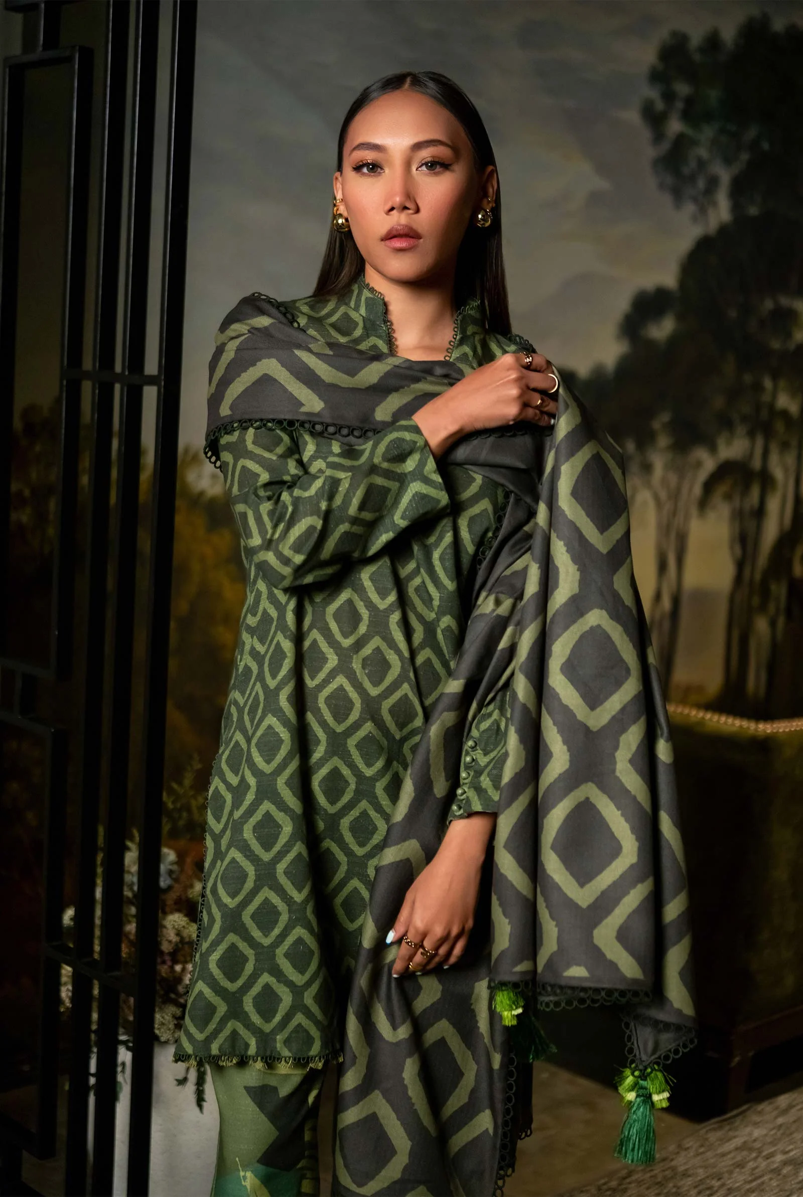3 Pc Unstitched Printed Khaddar Suit | 506-A - Image 2
