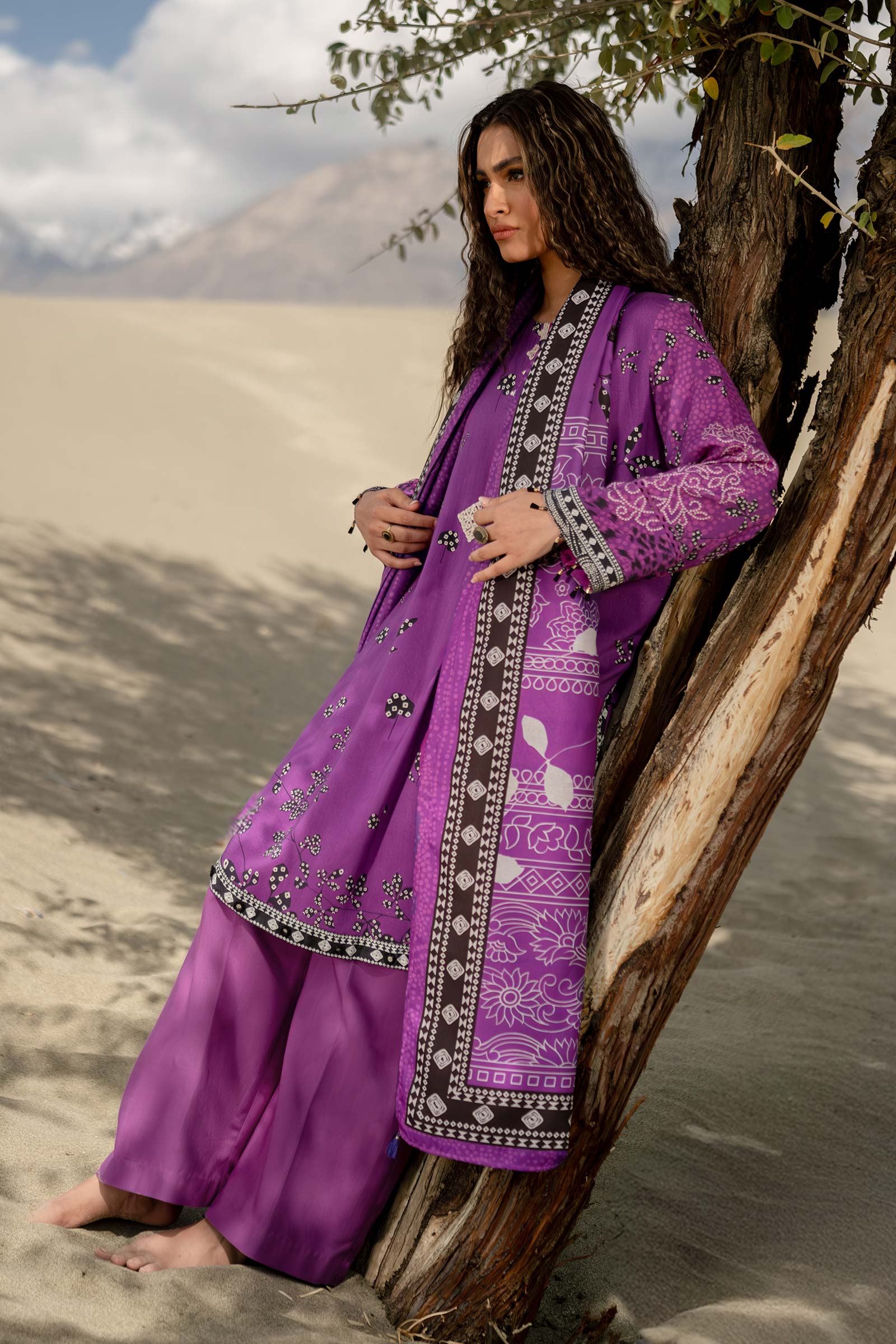3 Pc Unstitched Printed Linen Suit | 507-B - Image 5