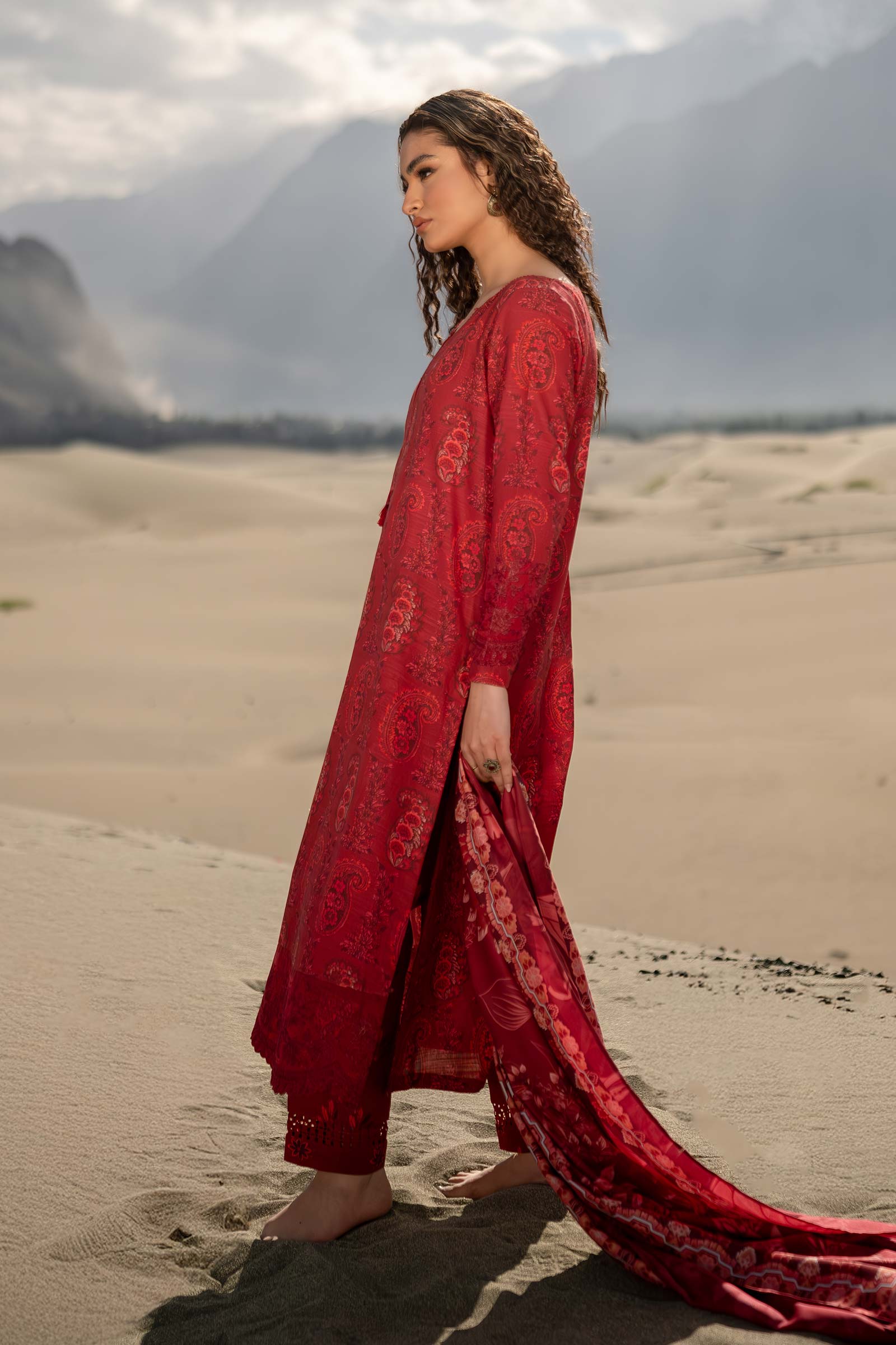 3 Pc Unstitched Printed Khaddar Suit | 508-B - Image 5