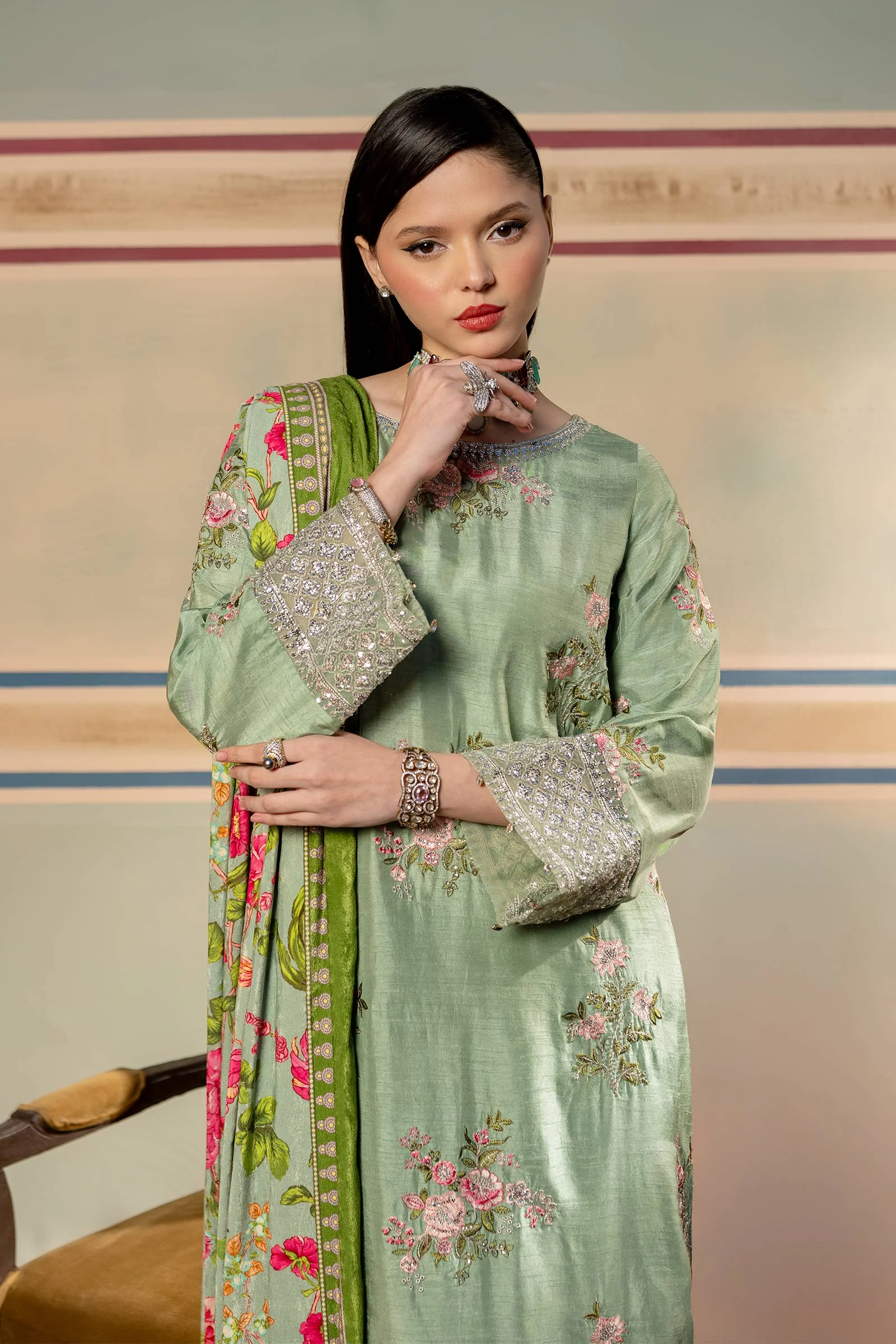 3 Pc Unstitched Dyed Raw Silk Suit | MB-USW24-603 - Image 2