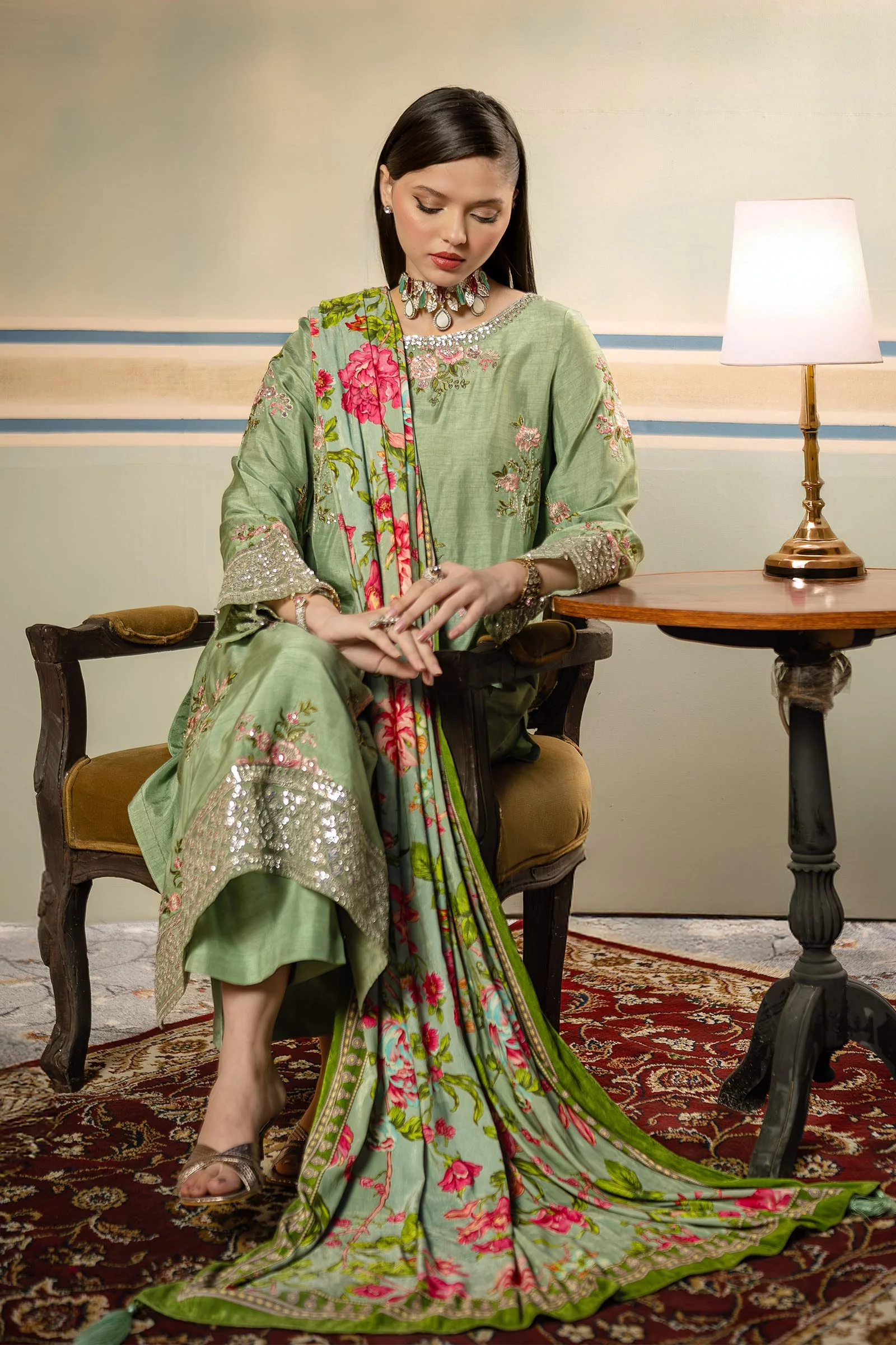 3 Pc Unstitched Dyed Raw Silk Suit | MB-USW24-603 - Image 3